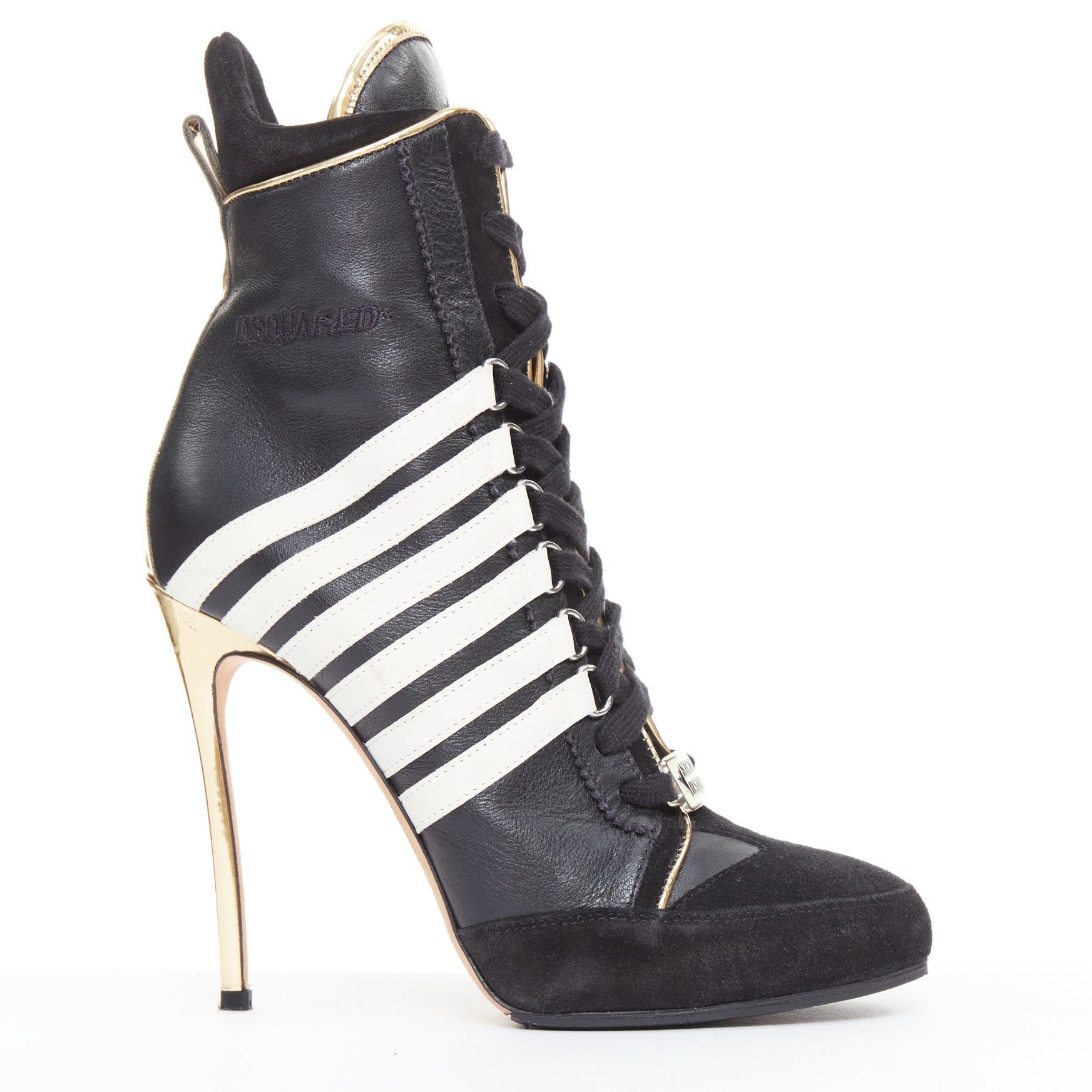 Dsquared2 Vintage Black White Striped Gold Heel Shoes Sneaker Boots Eu37, Women's