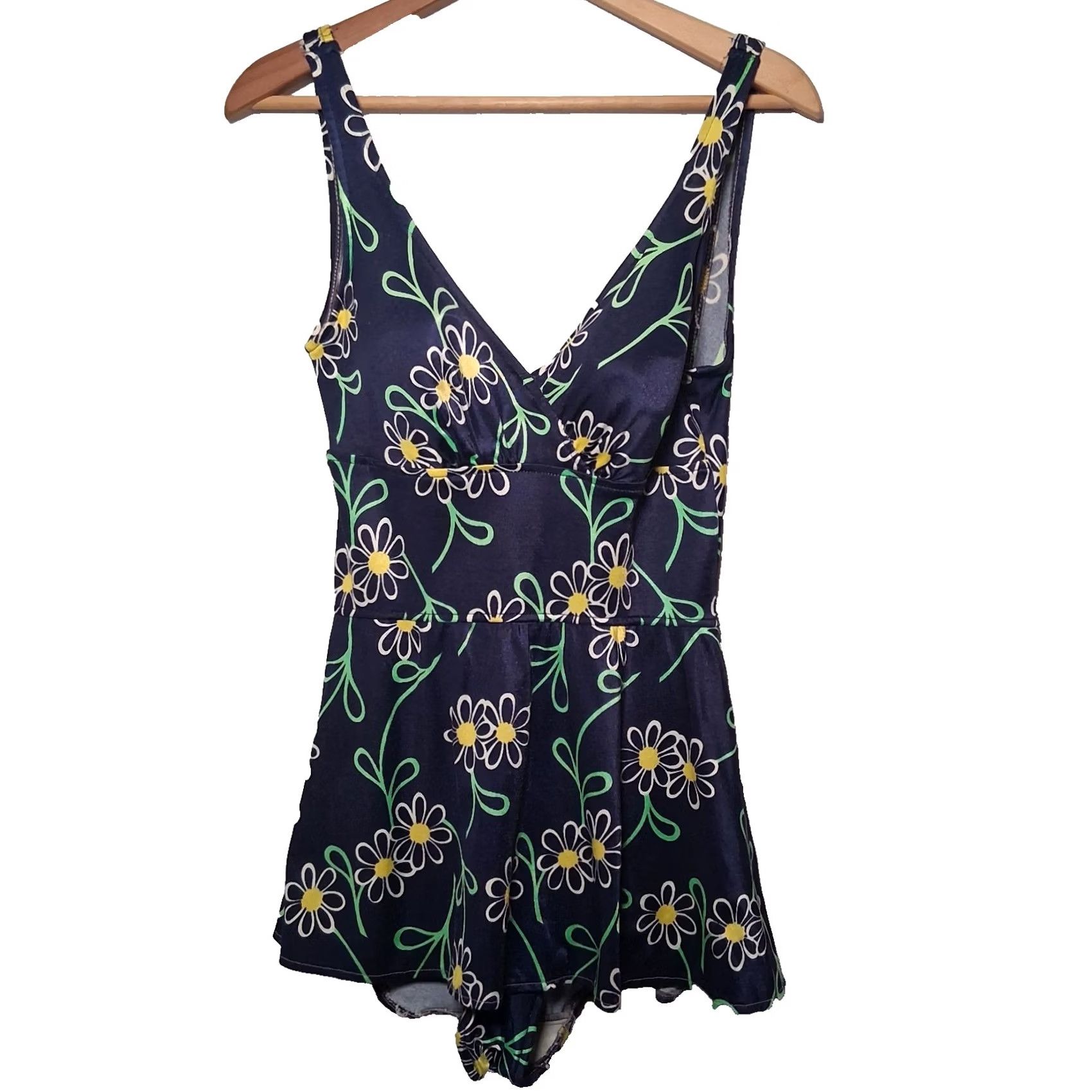 Jantzen VINTAGE Jantzen Bathing Suit Swim Dress 60s-70s Blue Daisy Flowers 16 USA Shirts? Size XXL / US 16-18 / IT 52-54 - 2 Thumbnail