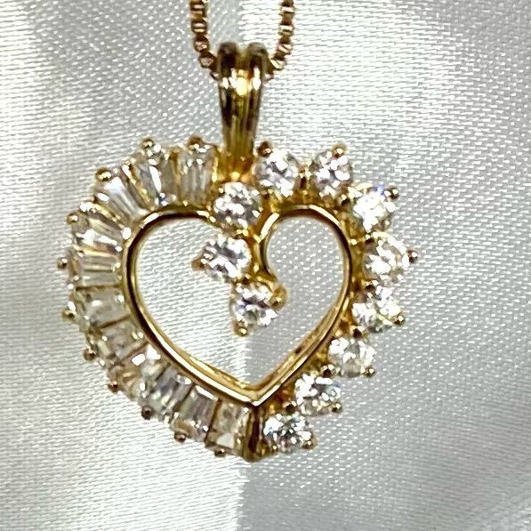 BV# Vermeil 925 Gold & Cz Heart 18” Necklace & Earrings