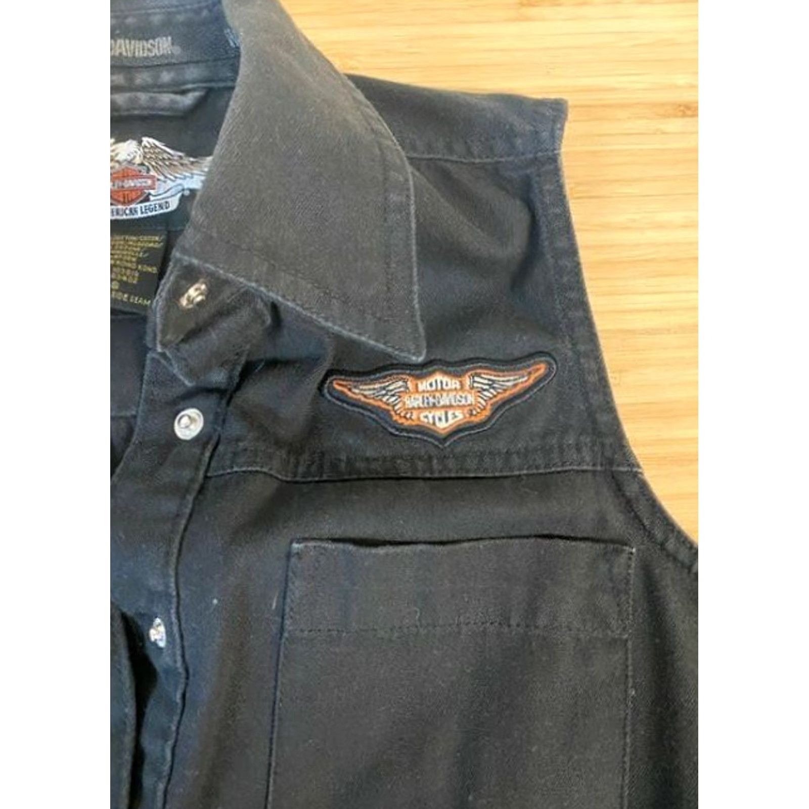 Harley Davidson Harley-Davidson Womens Denim Vest Jacket S Black Denim Embroidered Logo Biker Vest Shirt Womens Size S Size S / US 4 / IT 40 - 3 Thumbnail