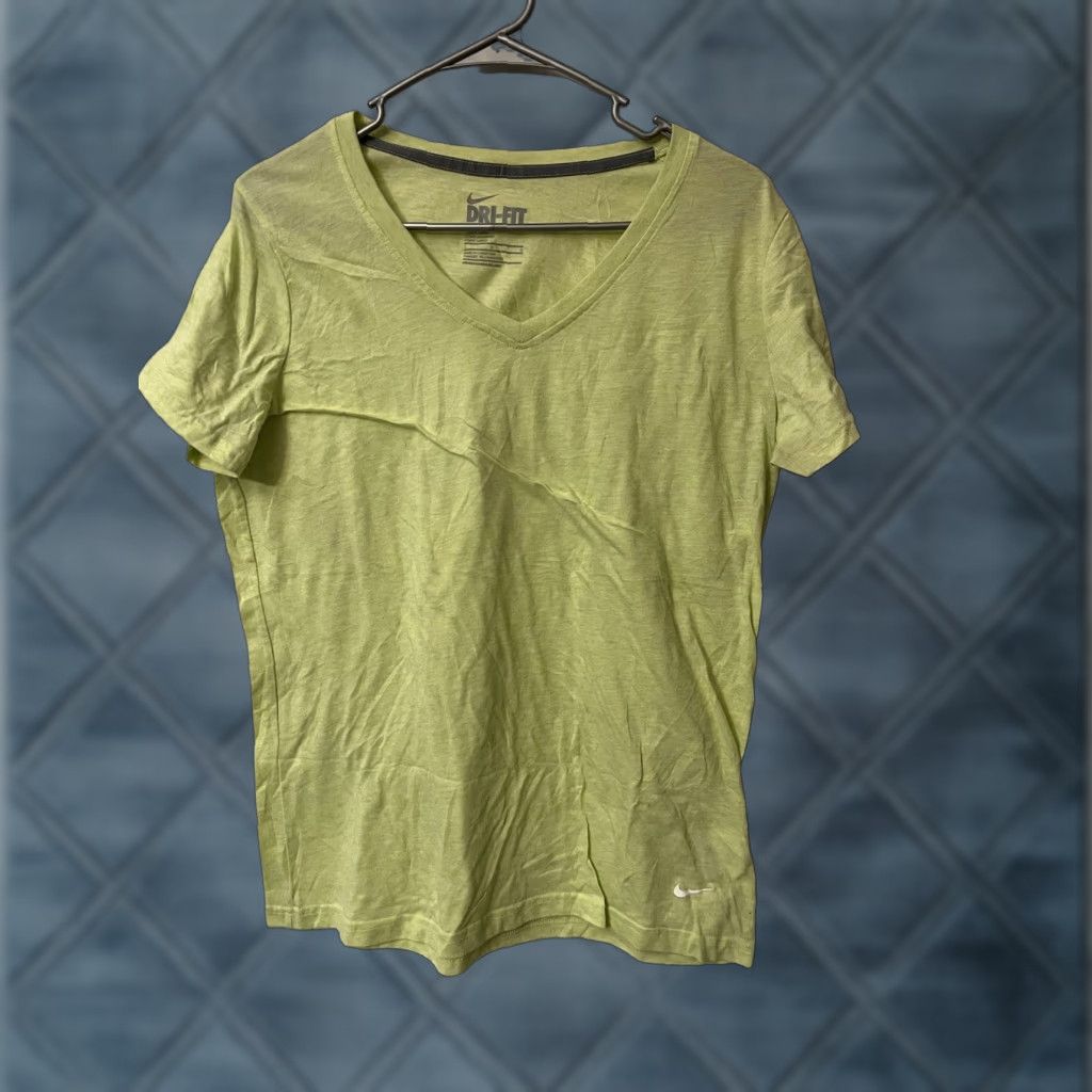Nike Nike Dri Fit Top Women's V Neck - Size L - Neon Green Relaxed Fit Shirt Size L / US 10 / IT 46 - 1 Thumbnail