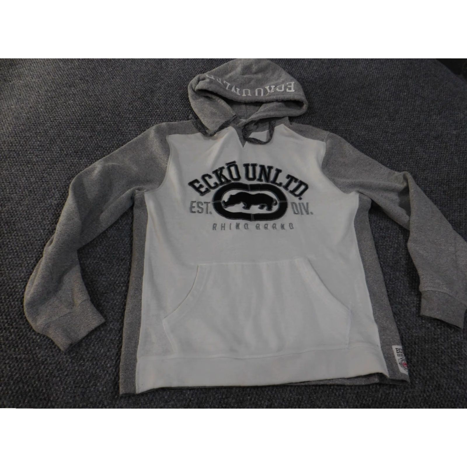 Ecko Unltd. Ecko Unltd Hoodie Mens Large Gray White Pullover Rhino Brand Patch Streetwear Size US L / EU 52-54 / 3 - 3 Thumbnail