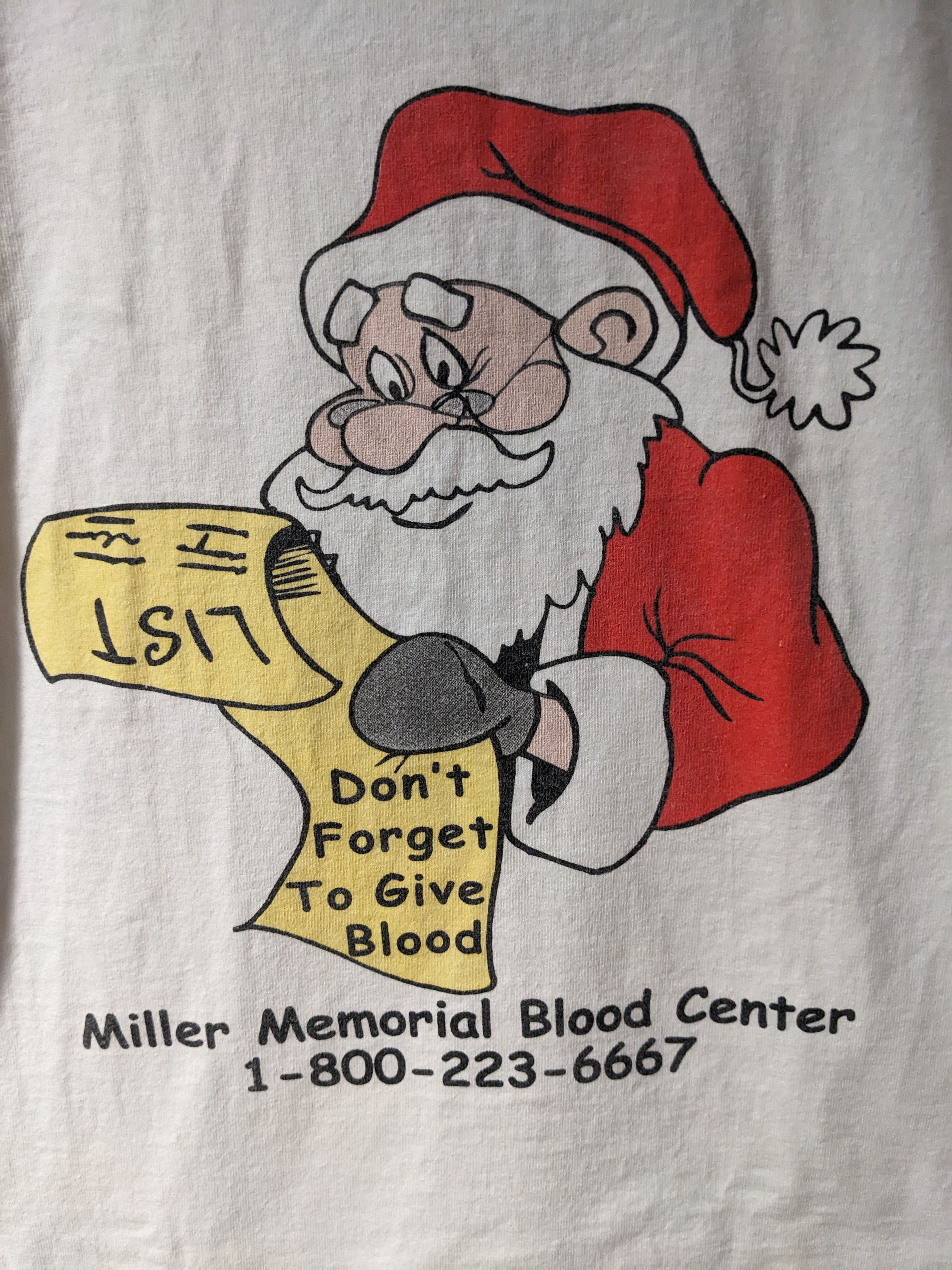 Fruit Of The Loom × Vintage Vintage 90s Santa List Miller Memorial Blood Center T-Shirt Size US L / EU 52-54 / 3 - 2 Thumbnail