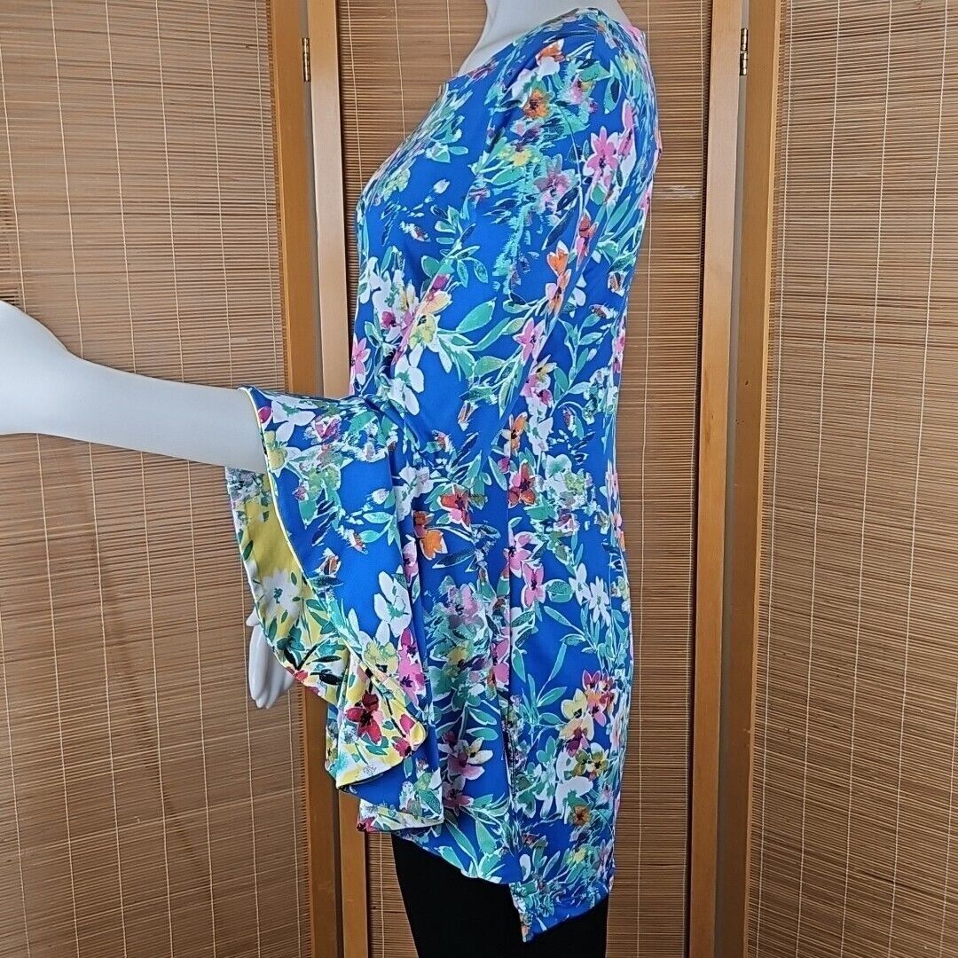 Vintage Shelby Palmer Bell Sleeve Tunic Top Womens 12 Teal Floral Pr Size XL / US 12-14 / IT 48-50 - 2 Thumbnail