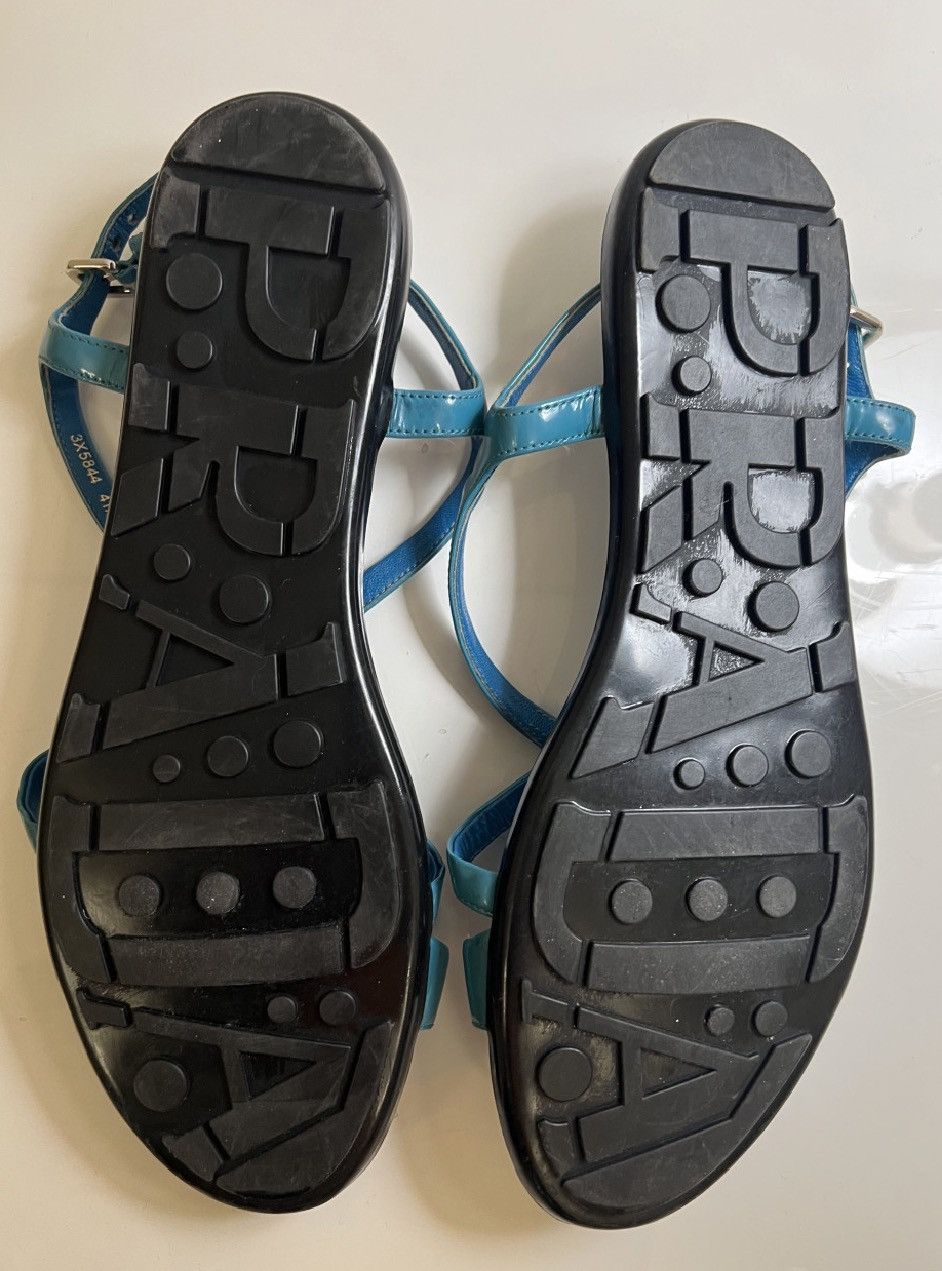 Prada Prada Turquoise Patent Leather Sandals Size US 11.5 / IT 41.5 - 6 Thumbnail