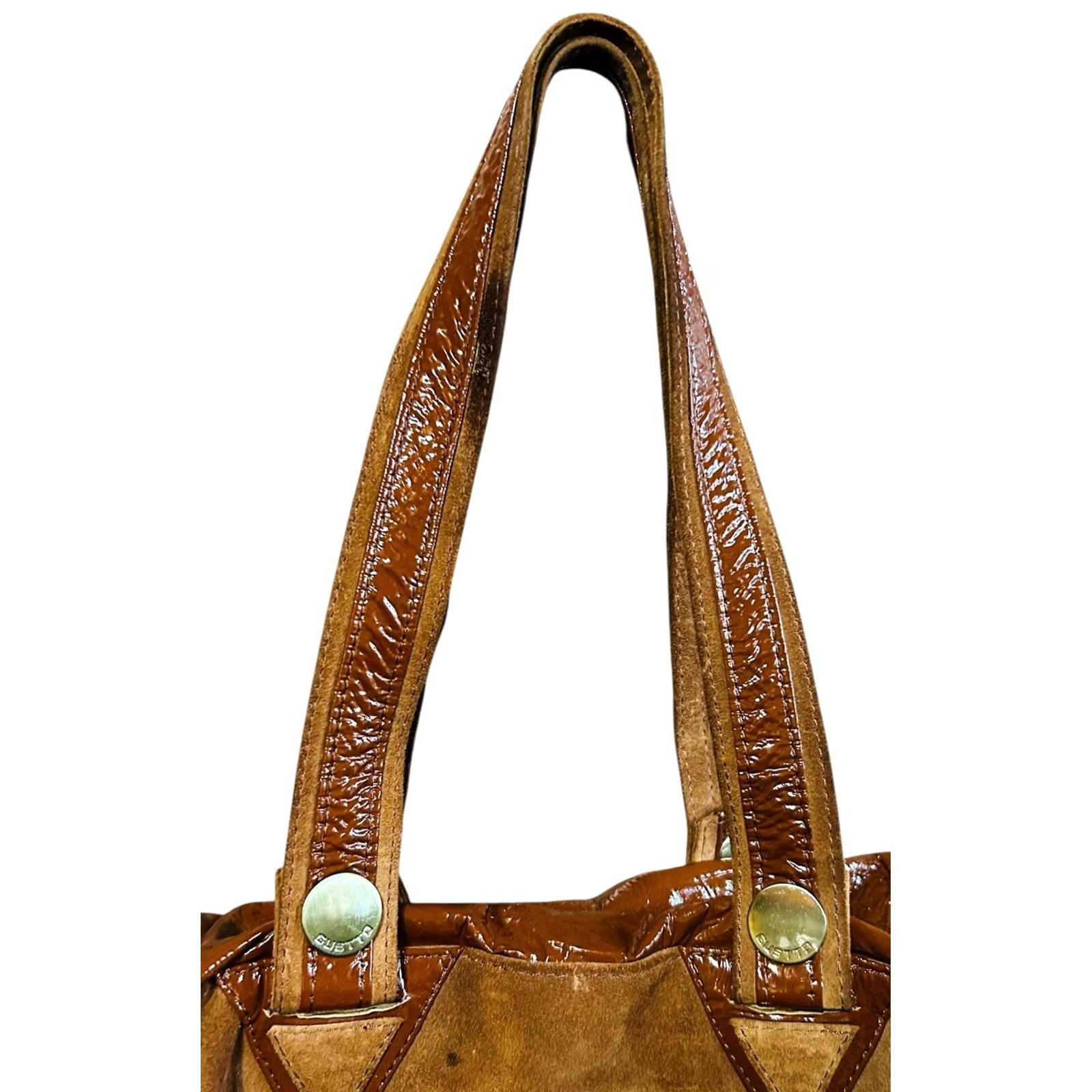 Vintage VINTAGE Gustto Y2K Brown Suede & Vinyl Purse Women’s Shoulder Hand Bag Stained Size ONE SIZE - 6 Thumbnail