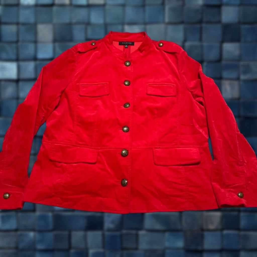 Talbots Talbots Womens Jacket Red Velvet Long Sleeve Pockets Button Up 16 Size XXL / US 16-18 / IT 52-54 - 1 Thumbnail