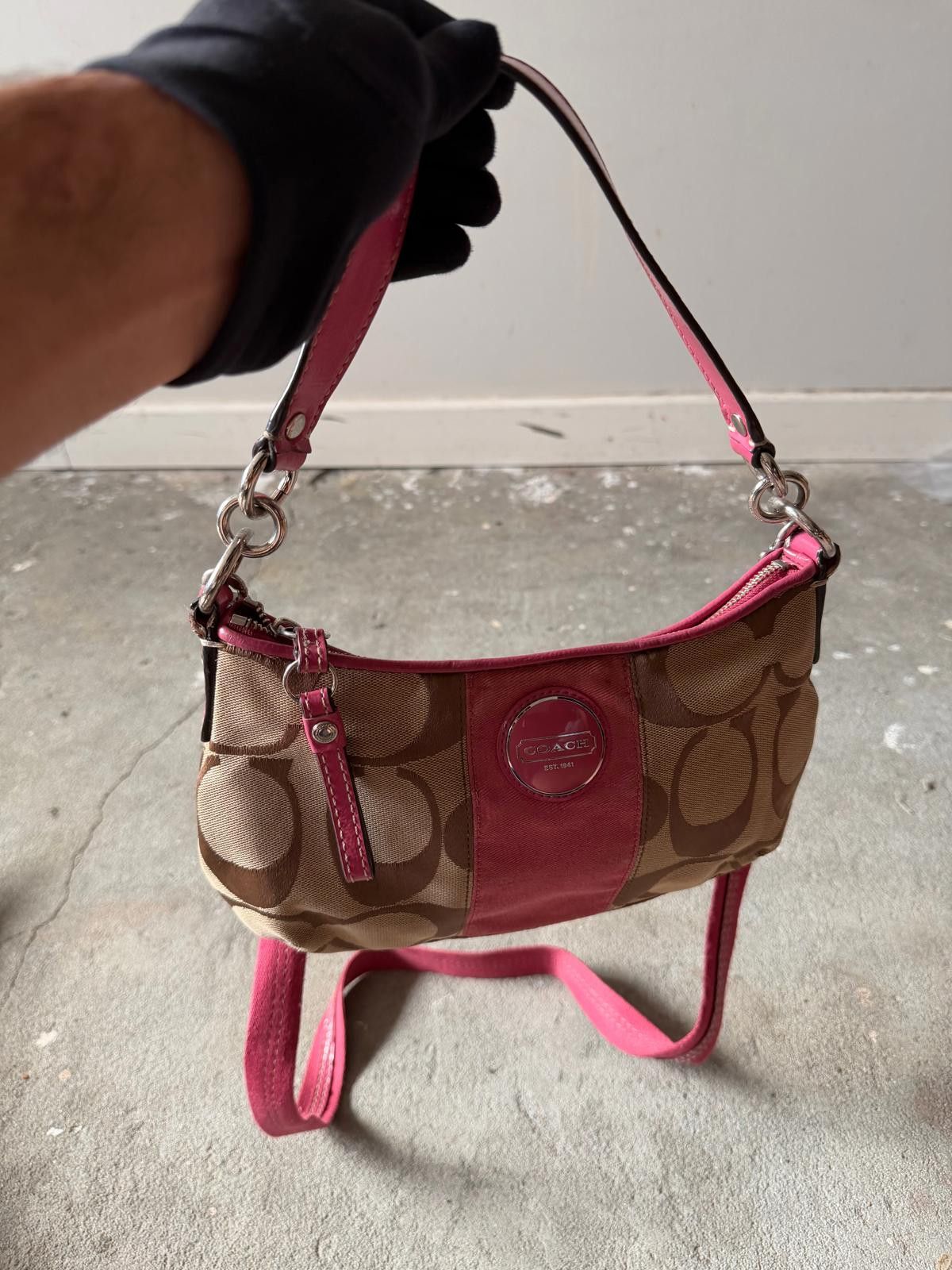 Coach Coach 2Way Signature Stripe Shoulder Bag Beige/Pink Size ONE SIZE - 5 Thumbnail