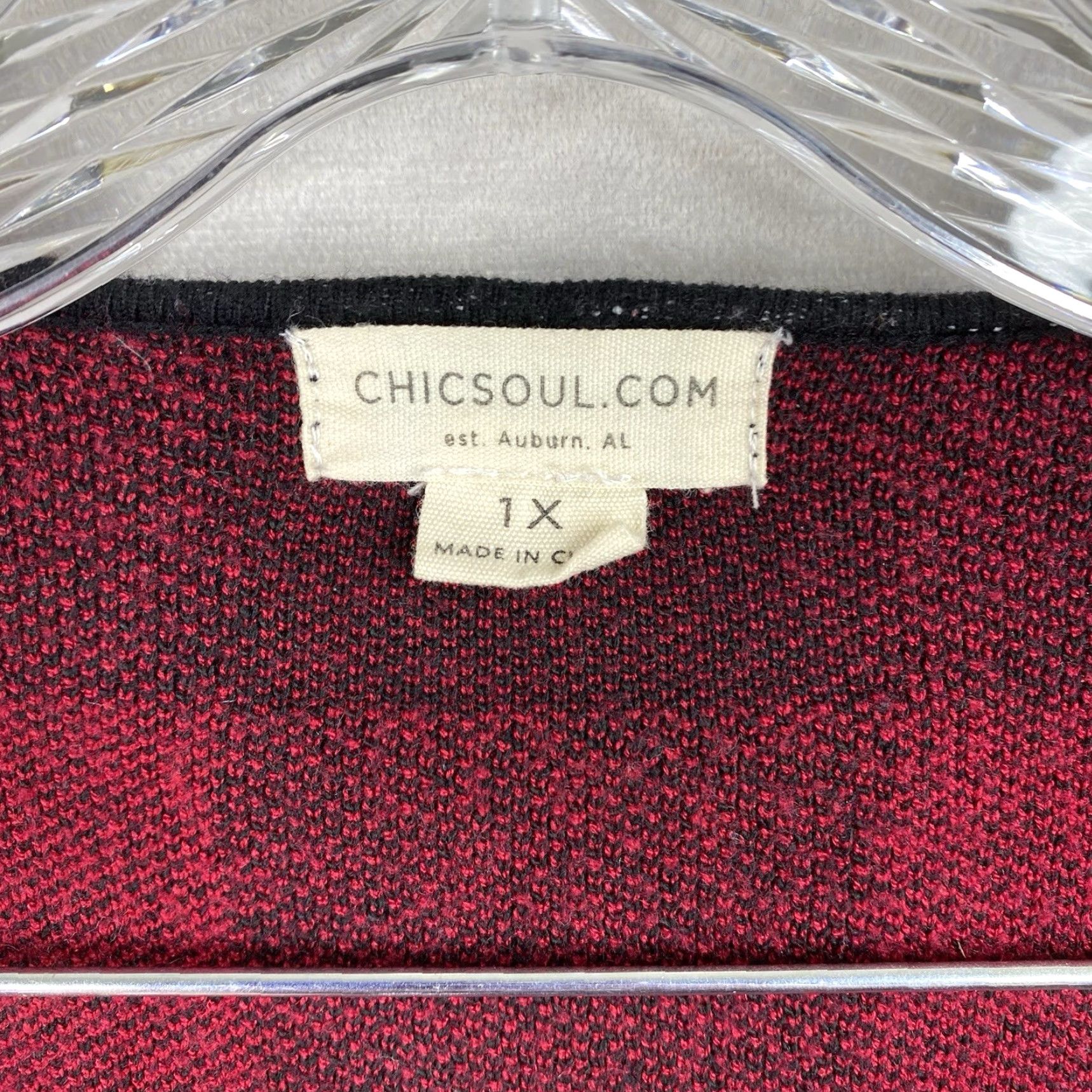 Vintage Chic Soul Cardigan Sweater Womens 1X Red Buffalo Plaid Open Front Draped Duster Size XL / US 12-14 / IT 48-50 - 3 Thumbnail