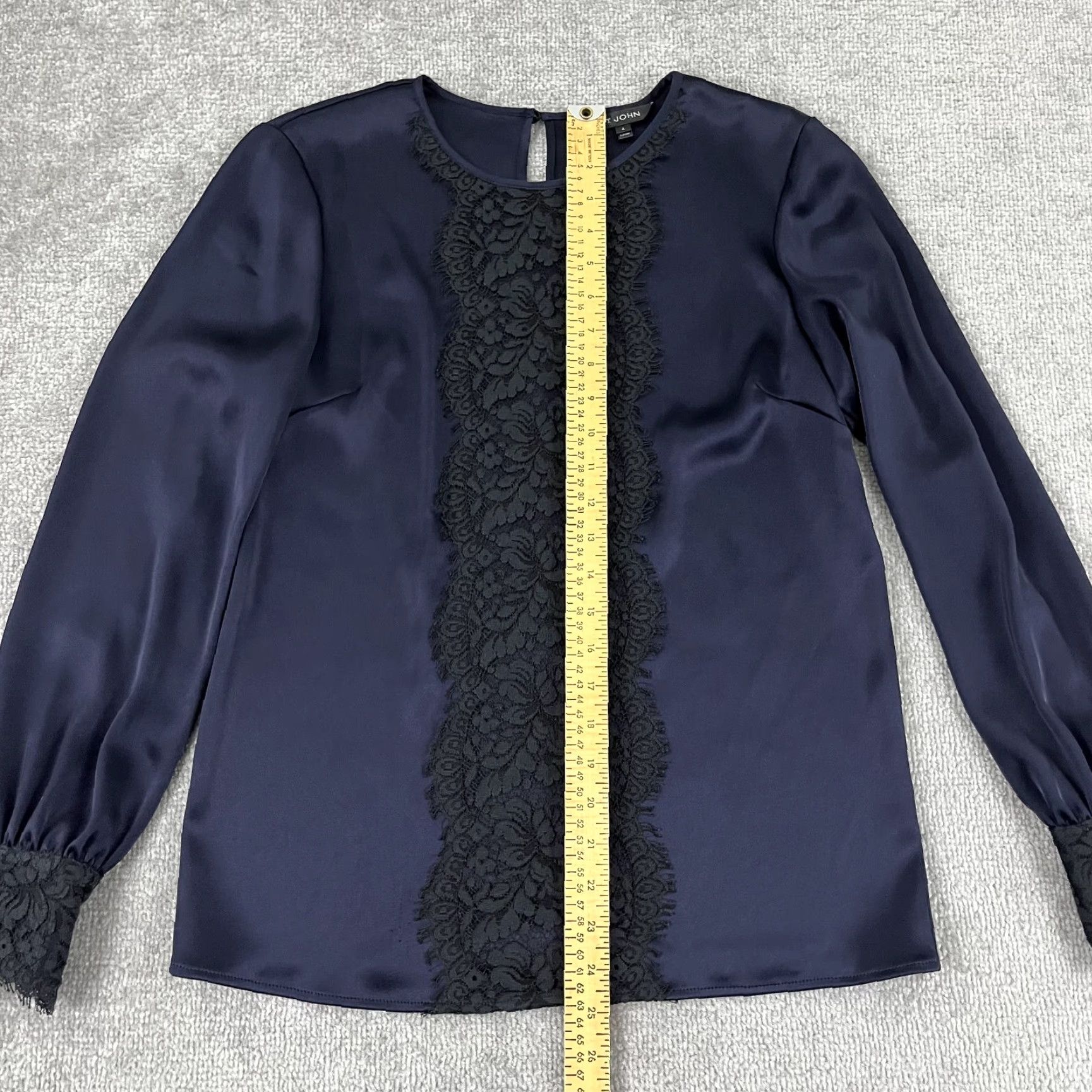 St. John ST. JOHN Blouse Womens Size 4 Blue Liquid Satin Lace Navycaviar Quiet Old Luxury Womens Size S / US 4 / IT 40 - 5 Thumbnail