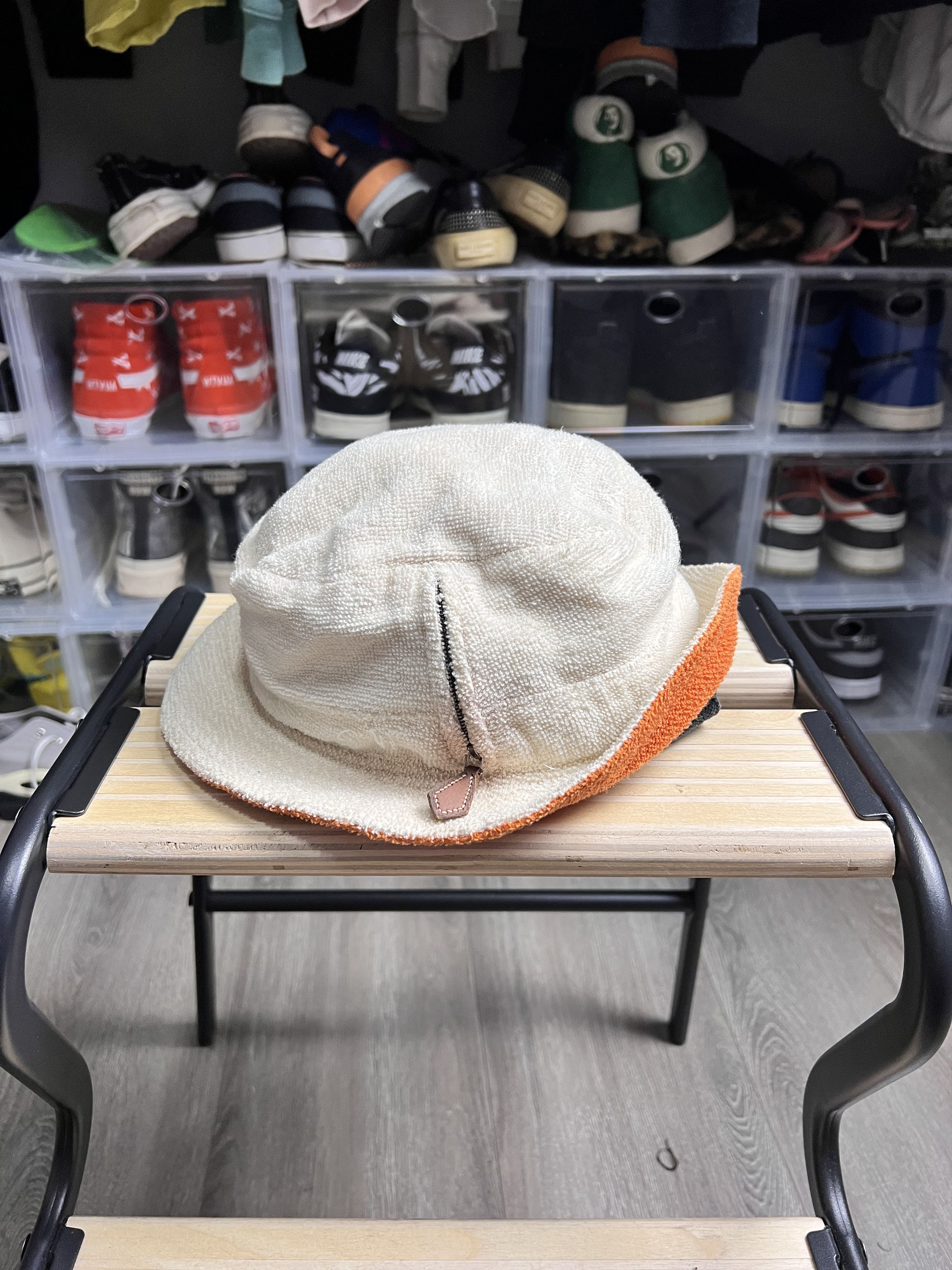 image of Motsch Pour Hermes - Khaki And Orange Terry Hat in Brown/Orange, Women's
