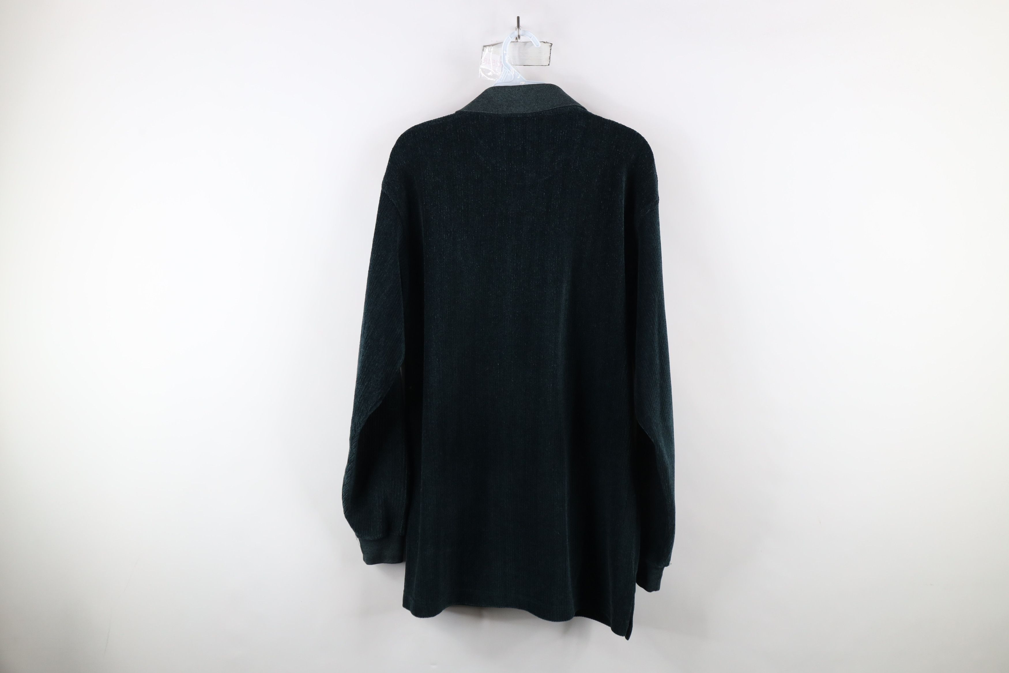 Vintage Vintage 90s Streetwear Ribbed Fleece Long Sleeve Polo Green Size US S / EU 44-46 / 1 - 10 Thumbnail