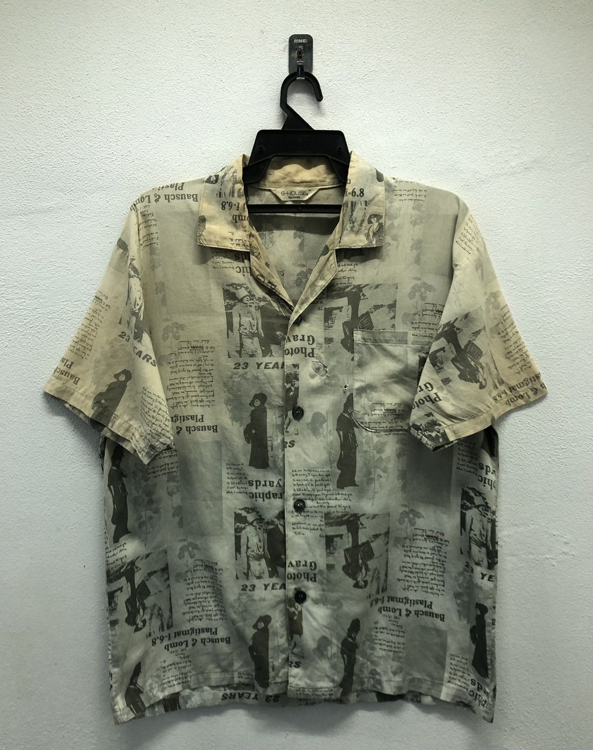 Japanese Brand × Vintage Vintage G-HOUSE "Pour Homme" Newspaper Print Shirt – Size M Size US M / EU 48-50 / 2 - 1 Thumbnail