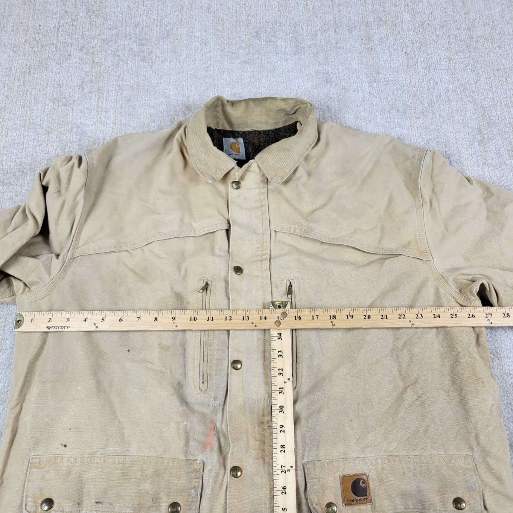 Carhartt VINTAGE Carhartt Jacket Mens 2XL Beige Distressed Full Zip Wool Lined USA Jacket Size US XXL / EU 58 / 5 - 5 Thumbnail