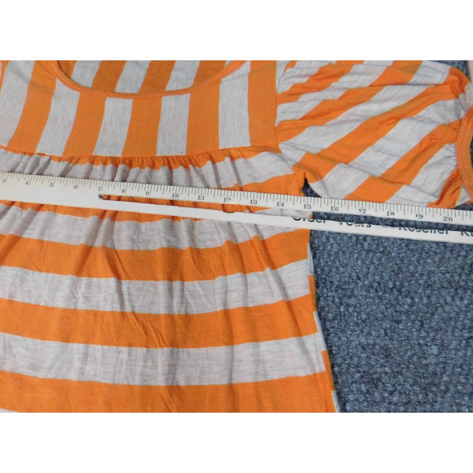 Vintage Ella Moss Womens Blouse XS Orange Striped Stretch Crew Neck Short Sleeve Casual Button Pullover 90s? (Note: 90s not in original) Size XS / US 0-2 / IT 36-38 - 5 Thumbnail