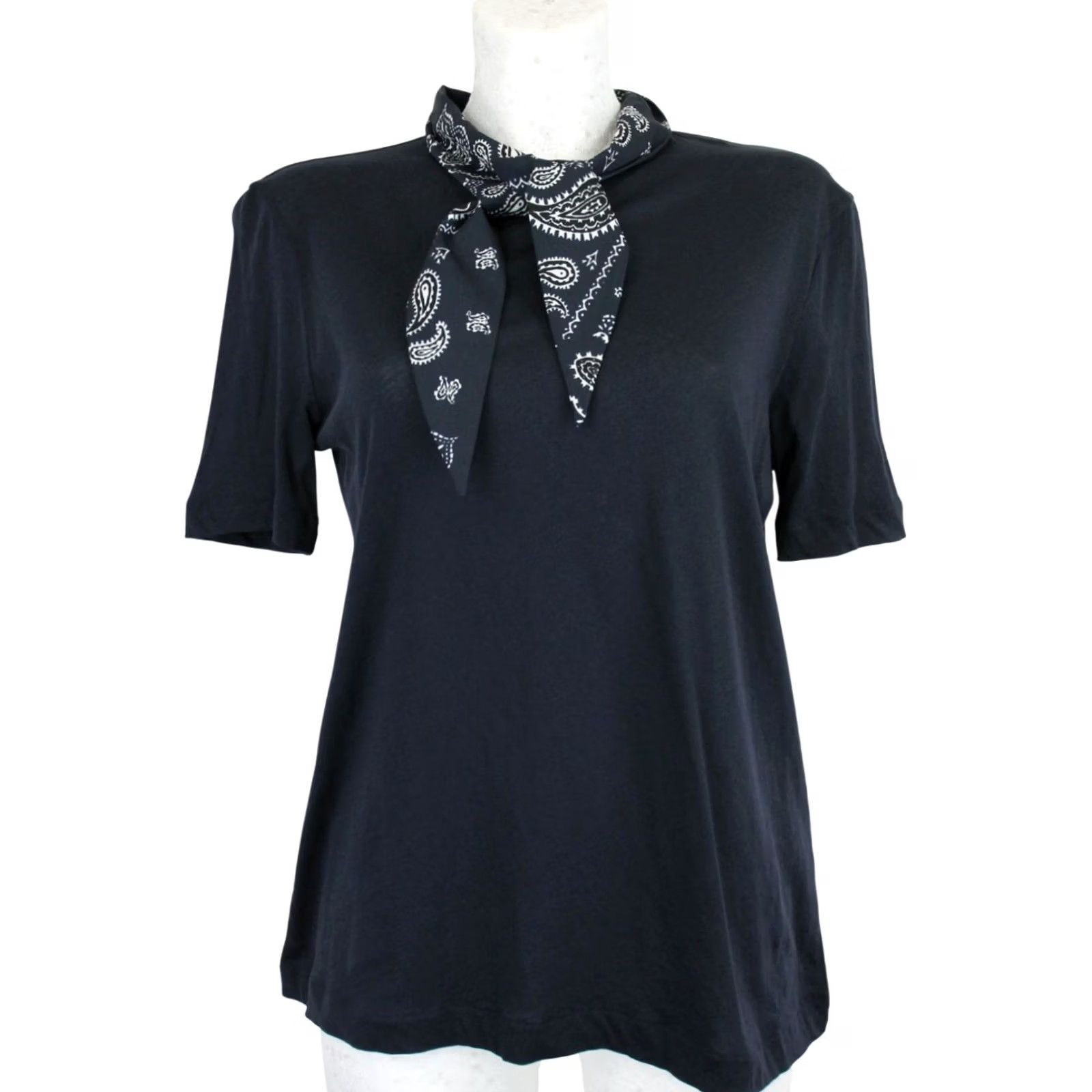 Sandro Sandro T-Shirt Women's Large Short Sleeve Tricot Self Tie Ribbon Dark Blue Size L / US 10 / IT 46 - 2 Thumbnail