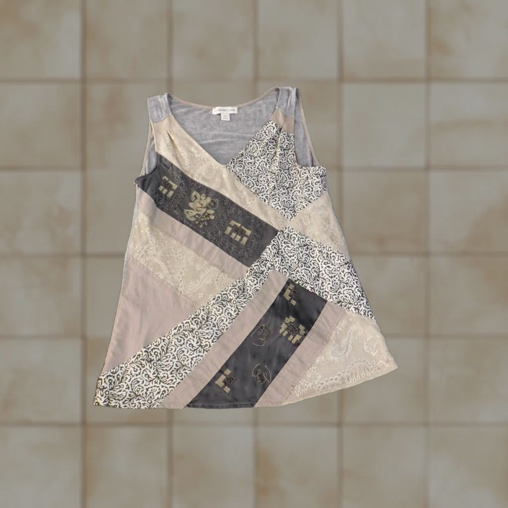Coldwater Creek Coldwater Creek Blouse Sleeveless Beige V-Neck Beads Womens S Casual Round Neck Pullover Nylon Polyester Woven Classic/Basic Vintage No Size S / US 4 / IT 40 - 1 Thumbnail