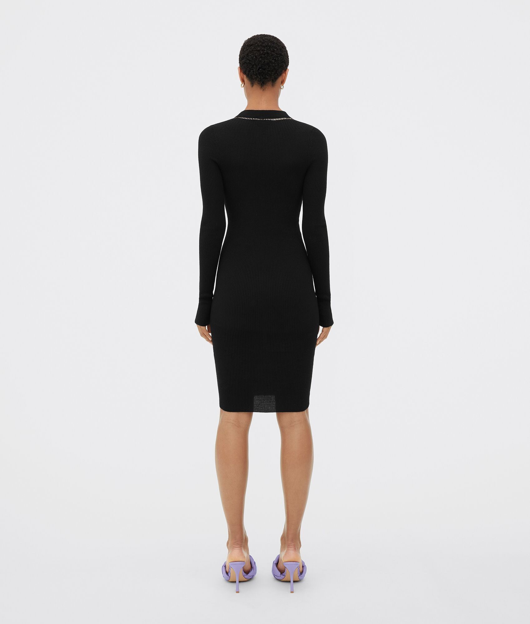 Bottega Veneta o1n1vont0325 Cashmere Chain Rib Dress in Black Size S / US 4 / IT 40 - 2 Thumbnail