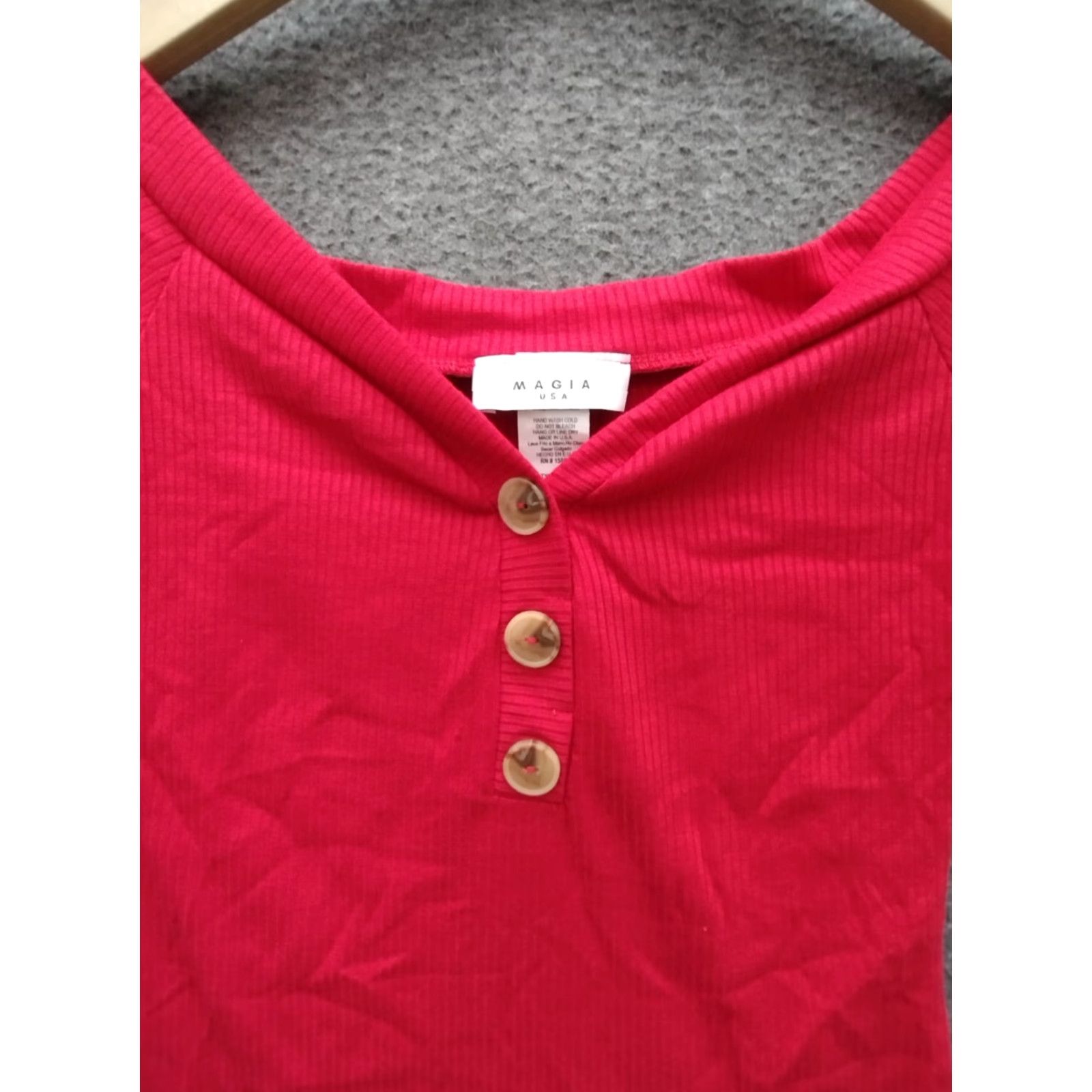 Vintage MAGIA Bodysuit Shirt Red M Womens 3 Button Drop Ribbed Short Sleeve Solid 90s? Size M / US 6-8 / IT 42-44 - 2 Thumbnail