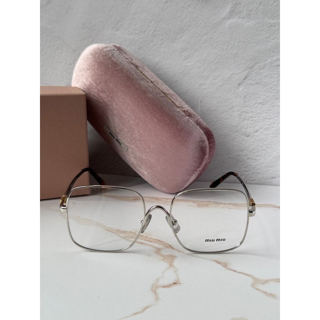 Miu Miu NEW Miu Miu M51YV Silver Logo Square Metal Eyeglasses Frames Size ONE SIZE - 4 Thumbnail