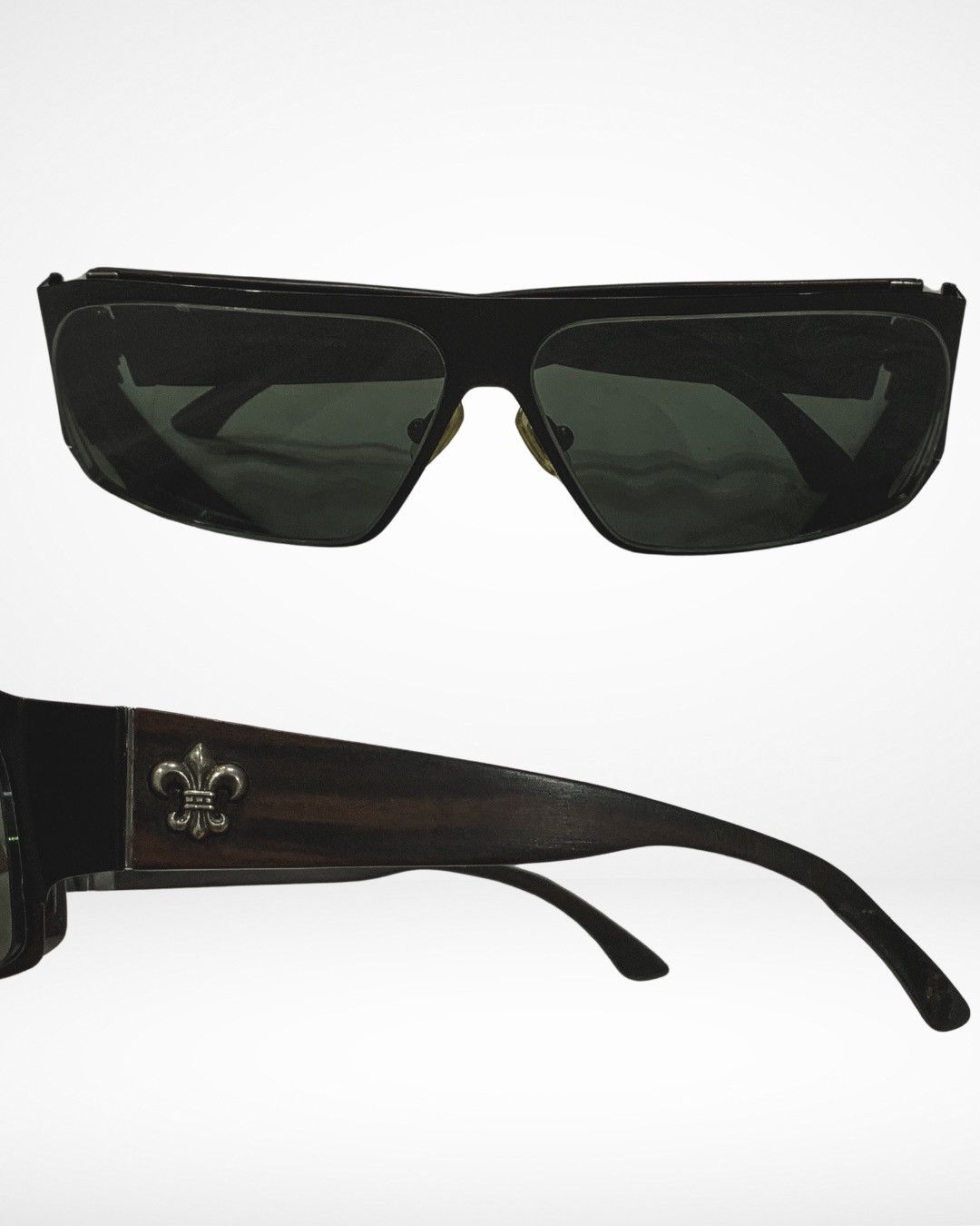 Chrome Hearts 1990s Rear End Wood Frame Fleur De Lis Silver Sunglasses Size ONE SIZE - 3 Thumbnail