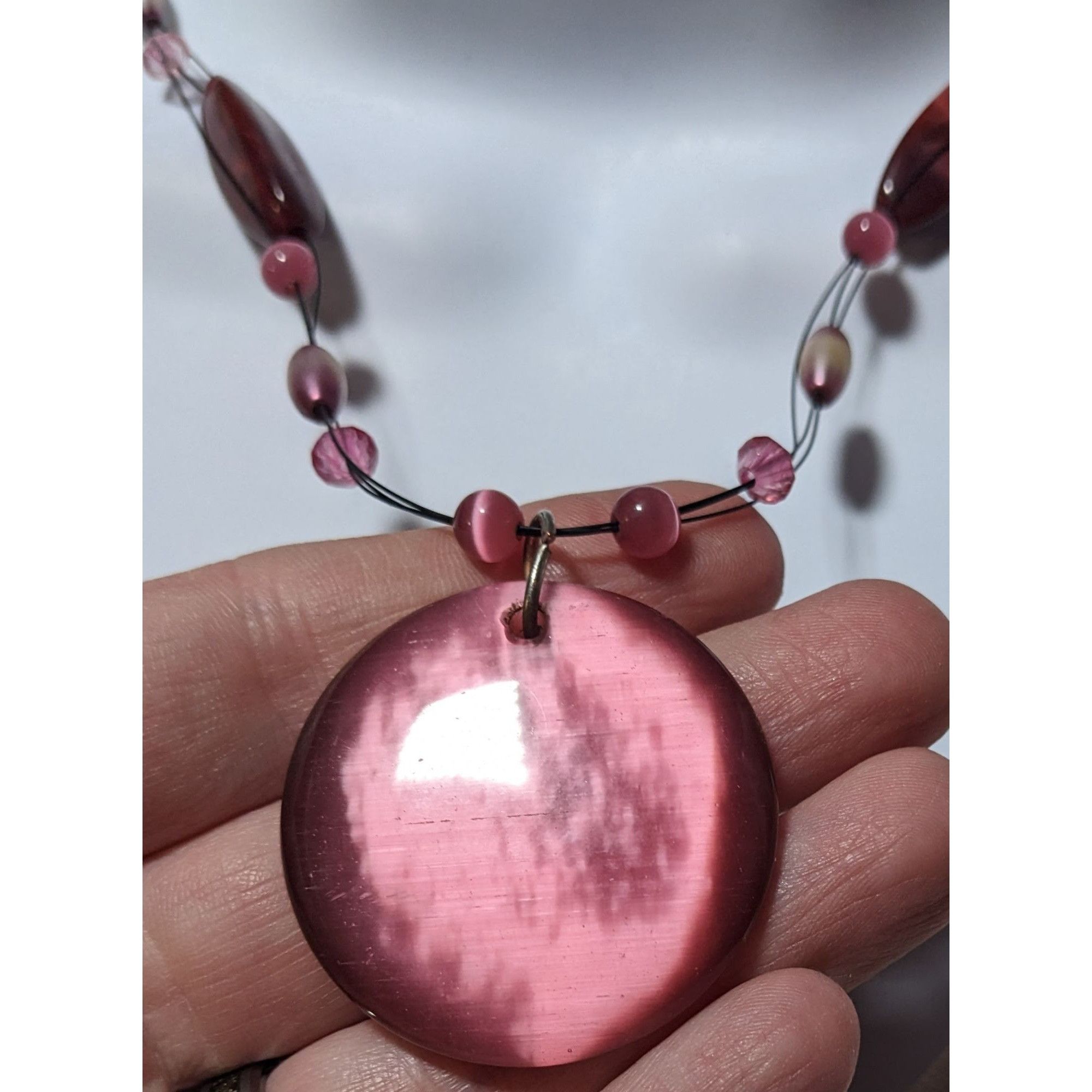 Other Rose Pink Glass Beaded Cateye Pendant Necklace Size ONE SIZE - 6 Thumbnail