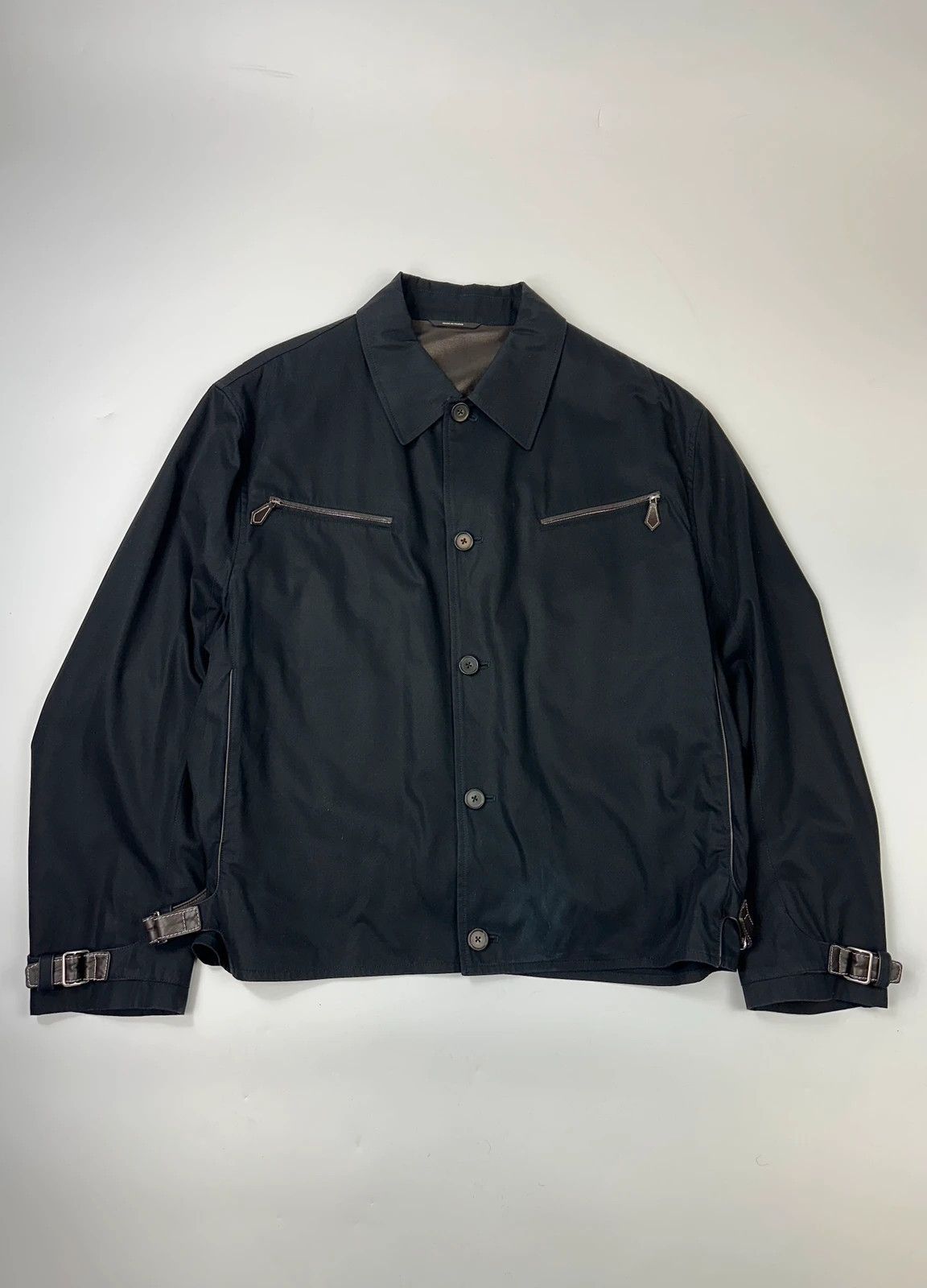 Hermes Hermès 00’s Navy Cotton & Leather Straps Buttons Up Jacket Size US L / EU 52-54 / 3 - 1 Thumbnail