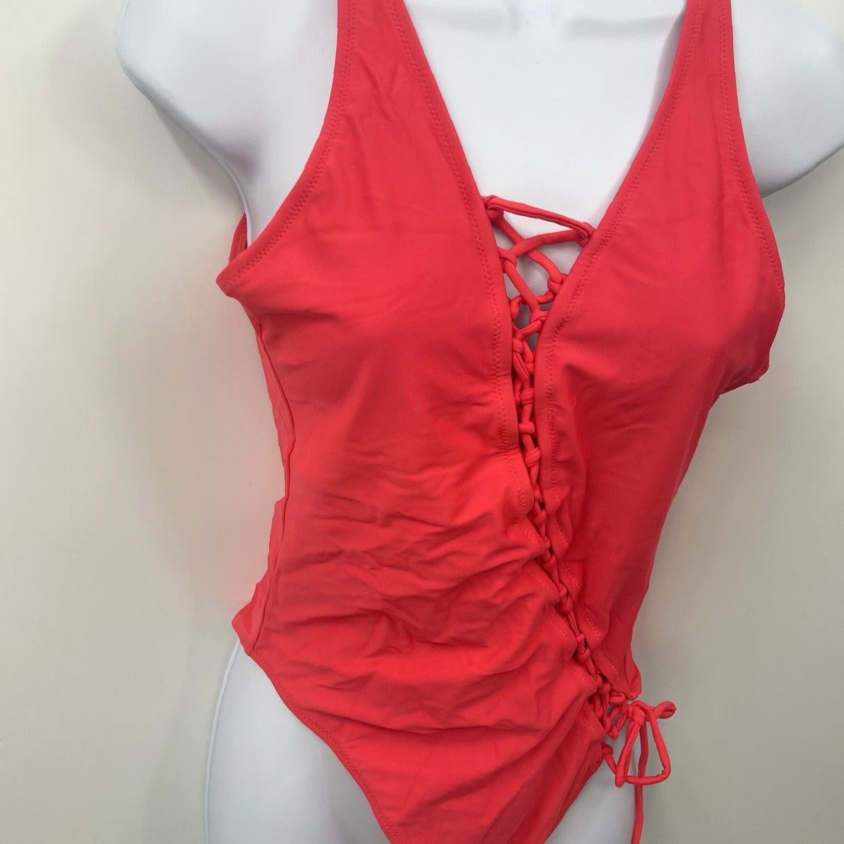 Vintage Uptown Bombshell One Piece Swim Suit Womens L Red Corset Lace Up Pinup Retro Beach Size L / US 10 / IT 46 - 4 Thumbnail