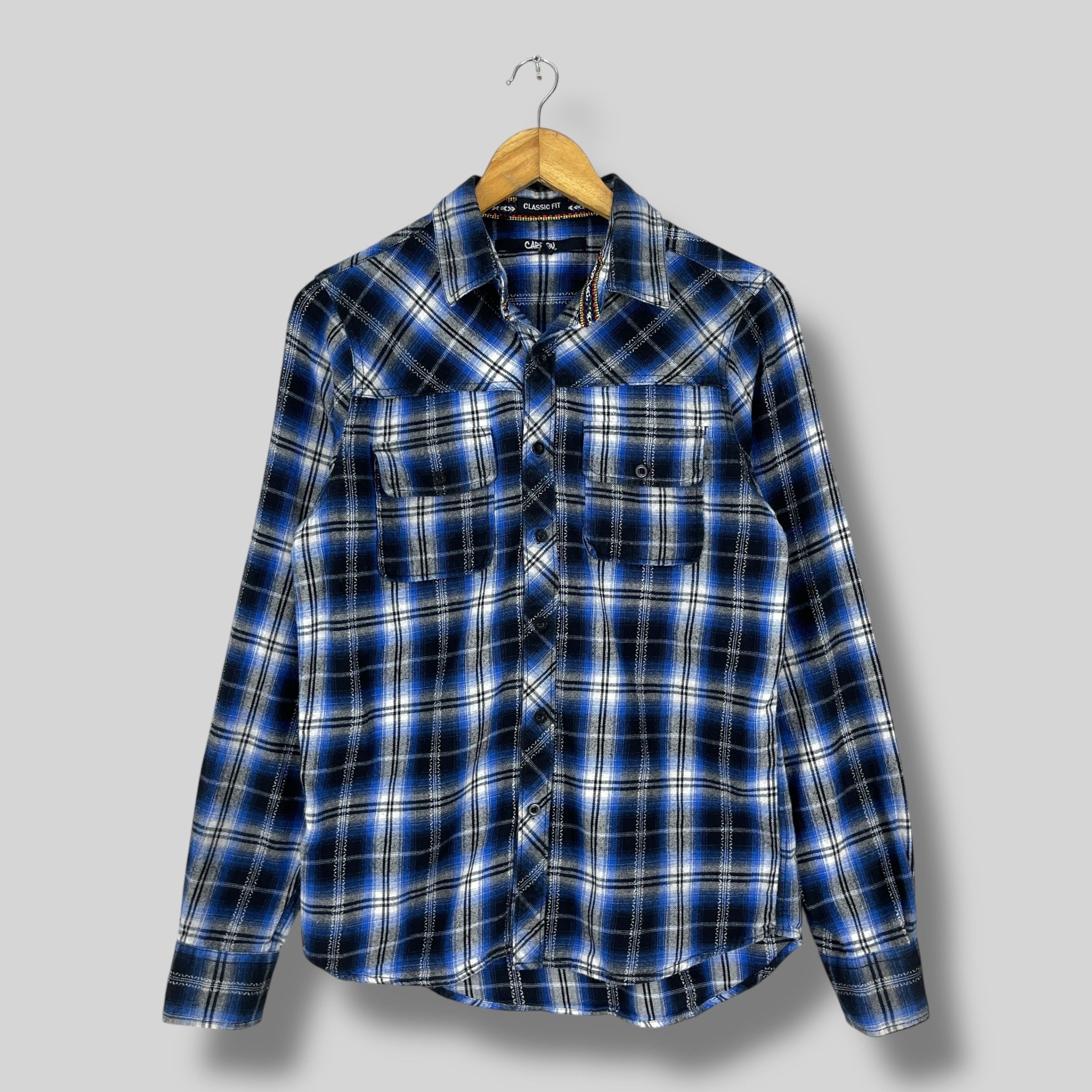 Flannel CARBON Plaid Checkered Shadow Blue Tartan Flannel Shirt Size US S / EU 44-46 / 1 - 1 Thumbnail