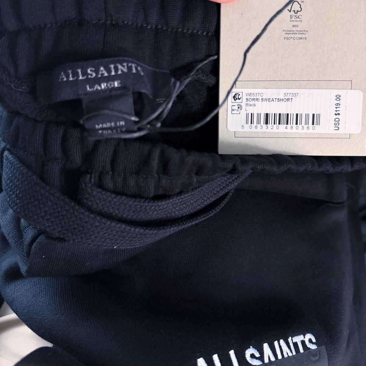 Allsaints AllSaints Sorri Redact Logo Sweat Shorts Black | Large | NWT Size 34" / US 12 / IT 48 - 9 Thumbnail