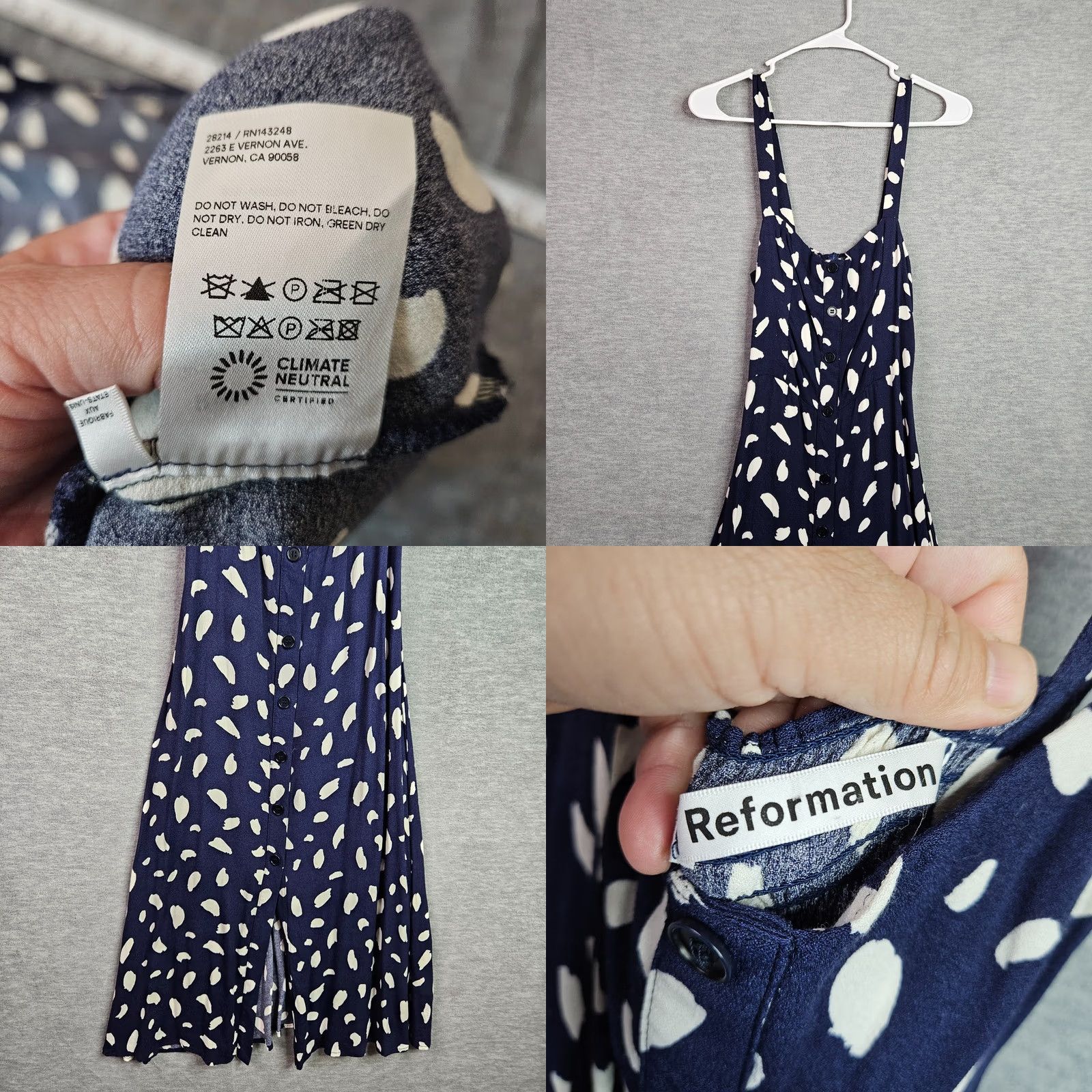 Reformation Reformation Persimonne Midi Dress Women’s 4 Navy Splatter Pattern Button Front Size S / US 4 / IT 40 - 8 Thumbnail