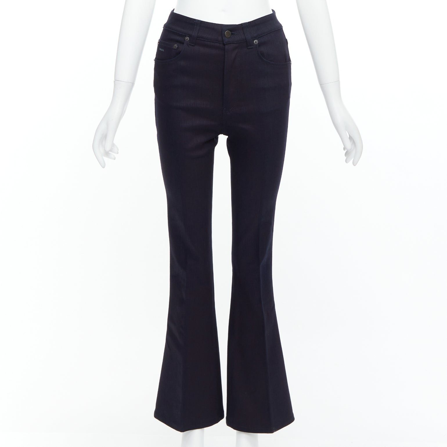 Prada PRADA 2008 indigo blue cotton blend logo high rise fit flare jeans 25" Size 27" / US 4 / IT 40 - 1 Thumbnail
