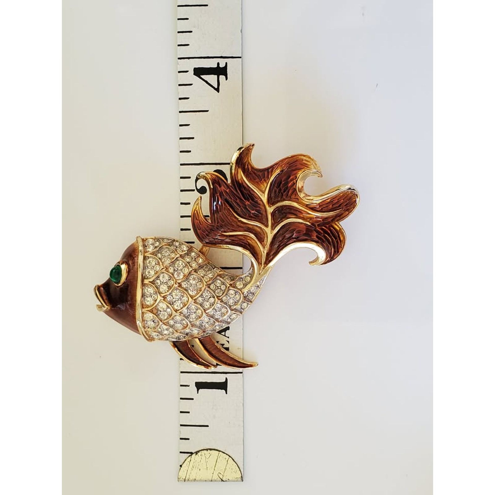 Other Vintage CROWN TRIFARI Amber Enamel Rhinestone Fish Brooch Size ONE SIZE - 7 Thumbnail