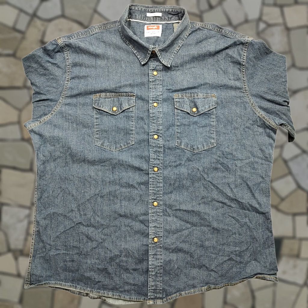Wrangler VINTAGE Wrangler Shirt Mens 3XL Blue Denim Western Pearl Snap Long Sleeve Shirt Size US XXL / EU 58 / 5 - 1 Thumbnail