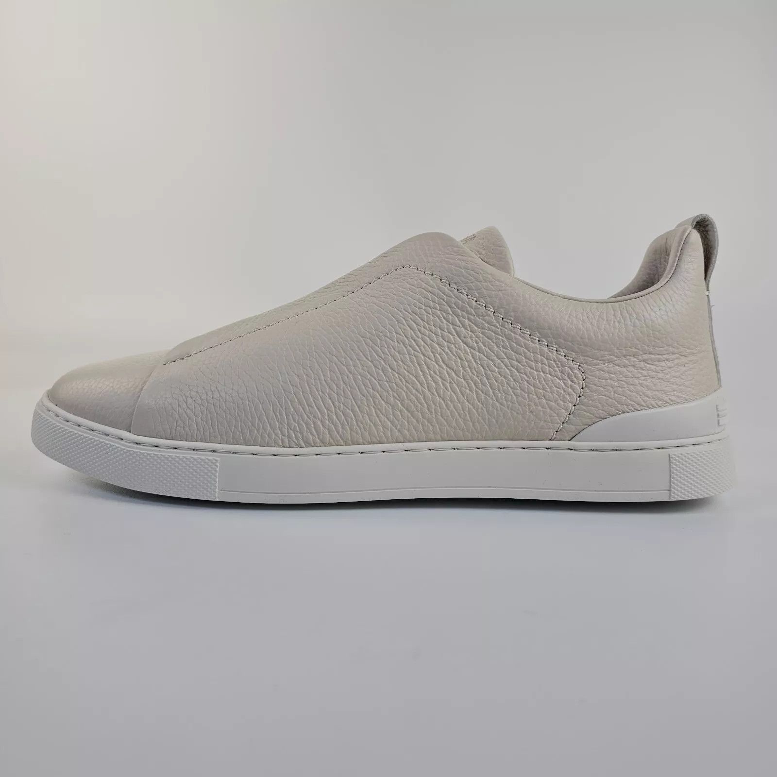 Zegna Triple Stitch White Leather Low Top Sneakers New