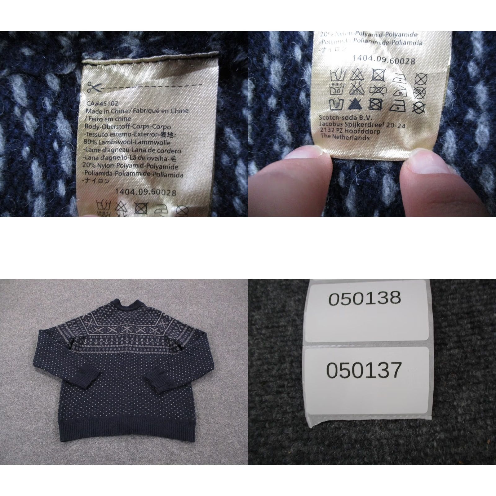 Scotch & Soda Scoth & Soda Mens Sweater Cardigan Heavyweight Thermal Long Sleeve Blue Nylon Wool Geometric Knit Round Neck Casual L Size US L / EU 52-54 / 3 - 8 Thumbnail