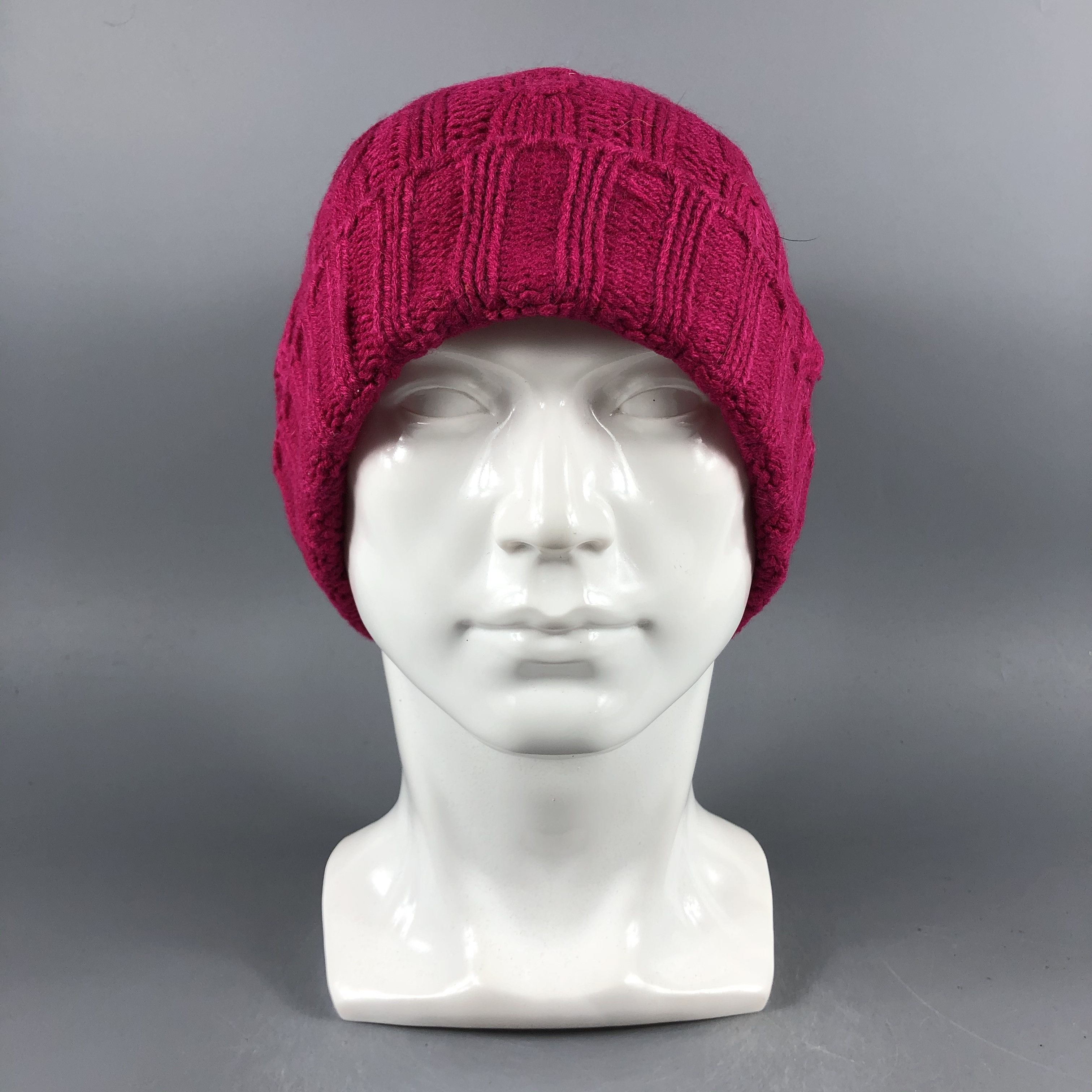 image of Vintage Cable Knit Slouchy Pink Beanie Snow Hat Snow Cap -D1262, Men's