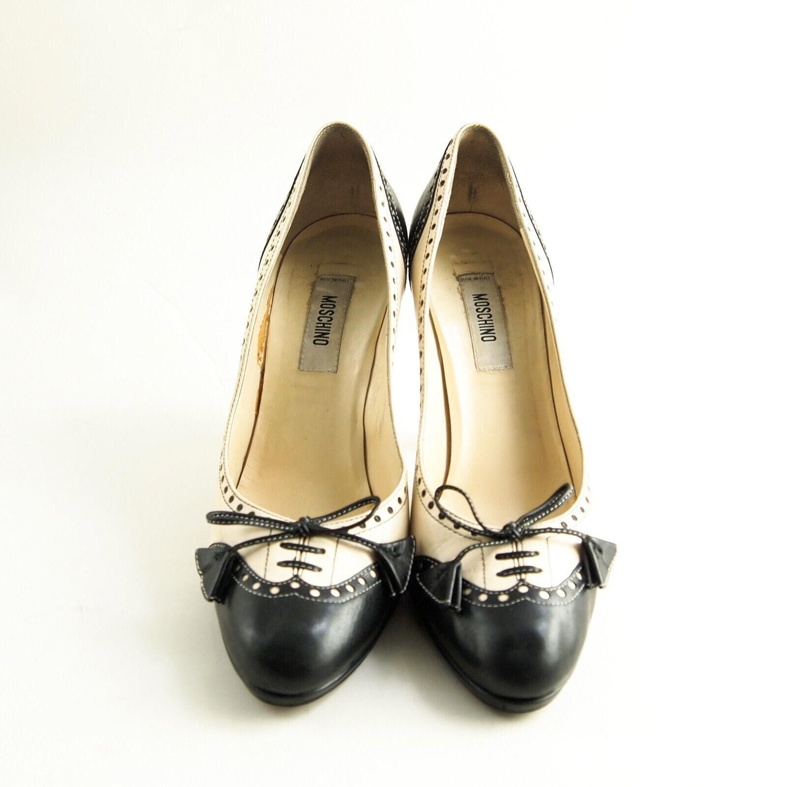 Moschino Moschino Heels Black Ivory Leather Womens US 8 EU 38 Size US 8 / IT 38 - 3 Thumbnail