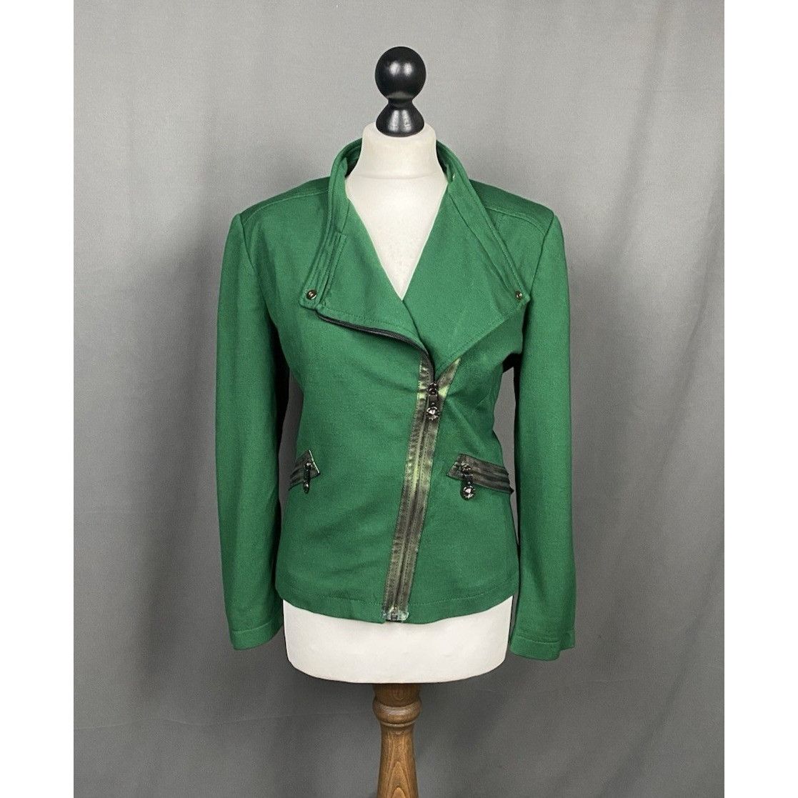 Versace Versace Women's Green Assymetrical Moto Biker Jacket Size US Size XL / US 12-14 / IT 48-50 - 1 Thumbnail