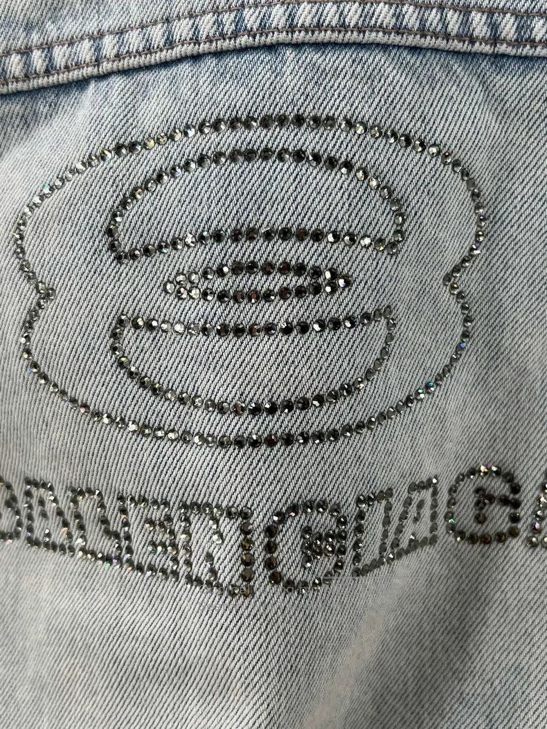 Balenciaga Balenciaga Women's Blue Washed Rhinestone Logo Denim Jacke Size XXS / US 00 / IT 34 - 5 Thumbnail