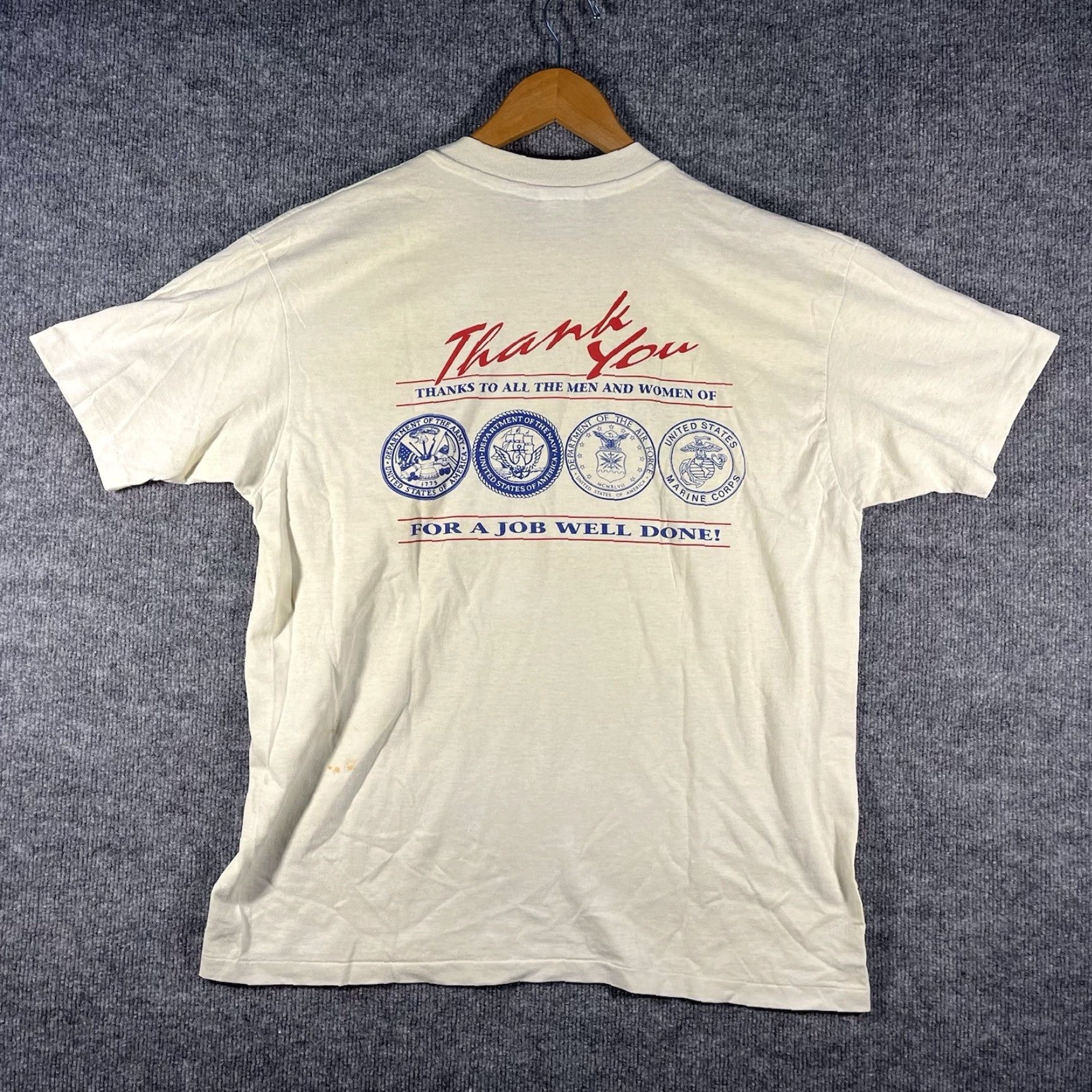 Hanes VINTAGE Hanes Operation Desert Storm Eagle T-Shirt Mens XL White 90s Military USA Support Troops Size US XL / EU 56 / 4 - 5 Thumbnail