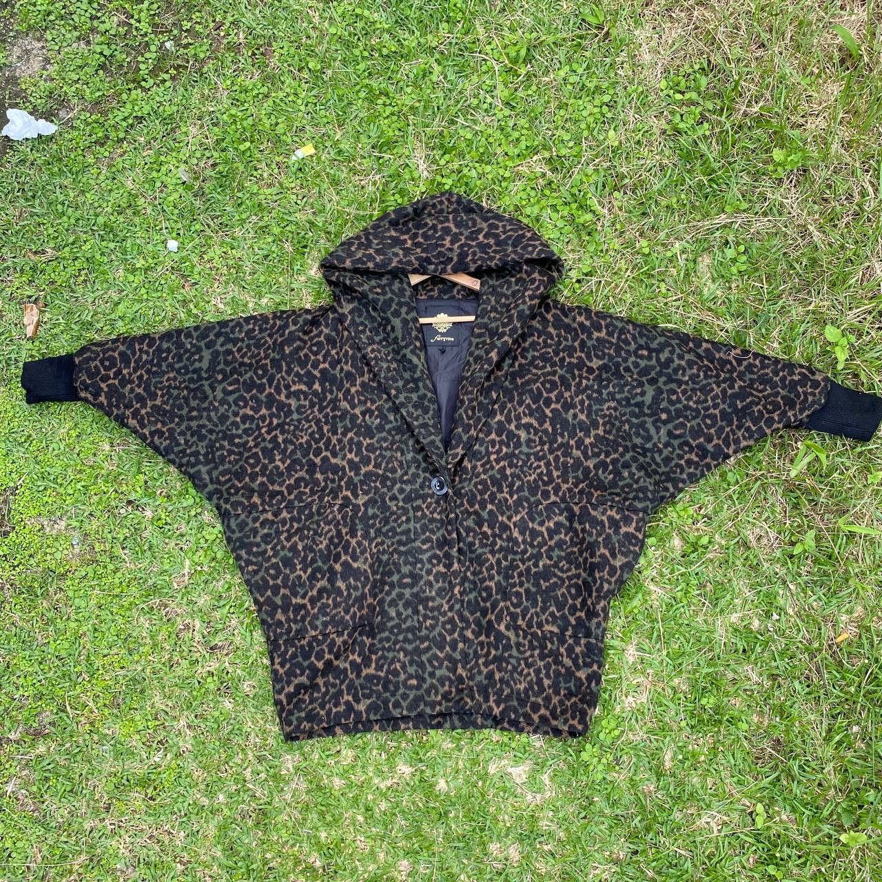image of Vintage Bat Wing Furry Rate Leopard Wool Hoodie, Women's (Size Large)