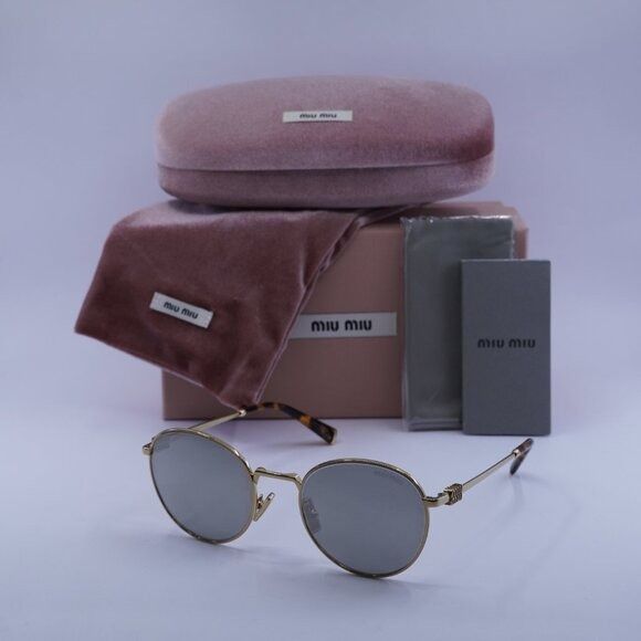Miu Miu Miu Miu MU55ZS 5AK07F Sunglasses Gold Round Frame Size ONE SIZE - 1 Thumbnail
