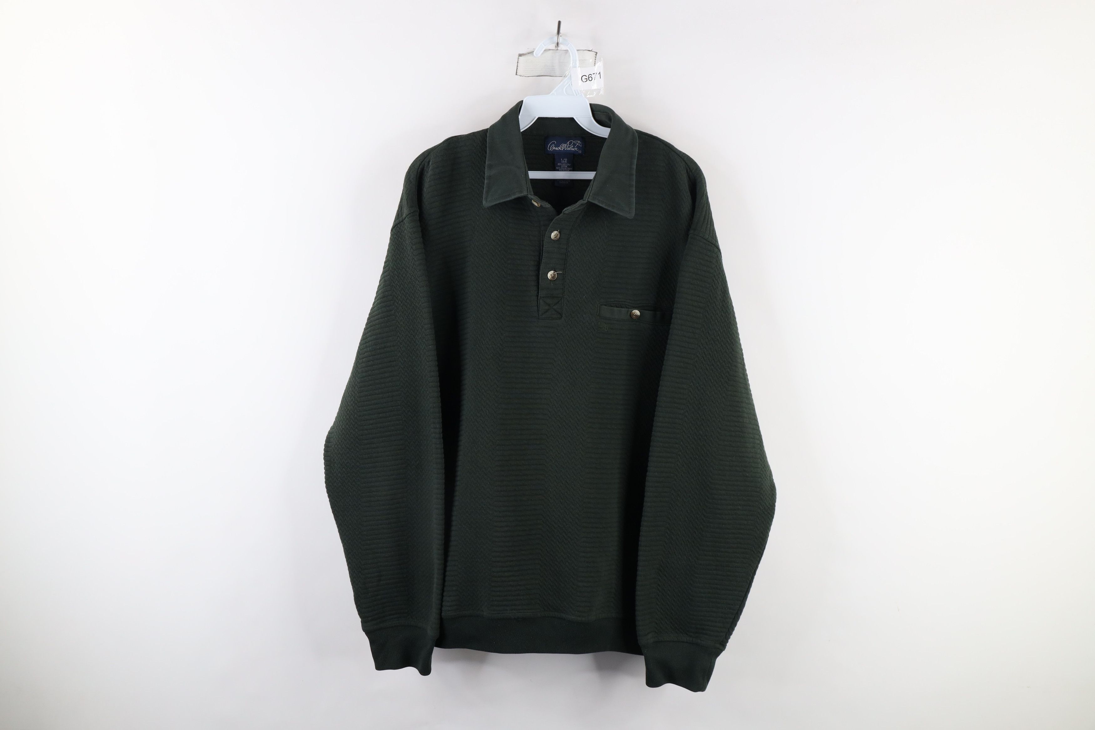 Vintage Vintage 90s Streetwear Pullover Long Sleeve Polo Green Size US L / EU 52-54 / 3 - 1 Thumbnail