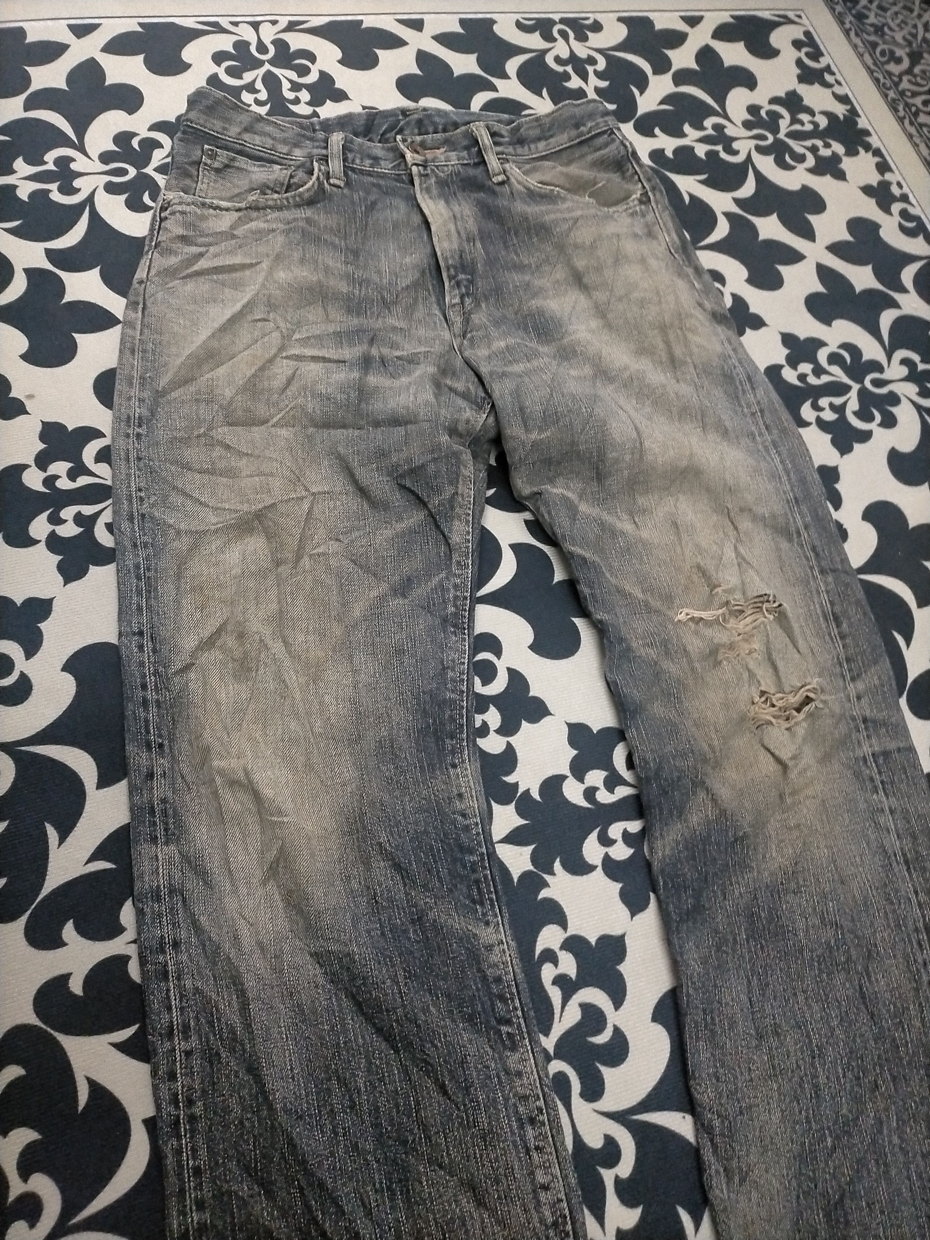 Edwin × If Six Was Nine × Le Grande Bleu (L.G.B.) 🔥Vintage🔥 Edwin 505zx Mudwash Distressed Selvedge Jeans Size US 32 / EU 48 - 4 Thumbnail