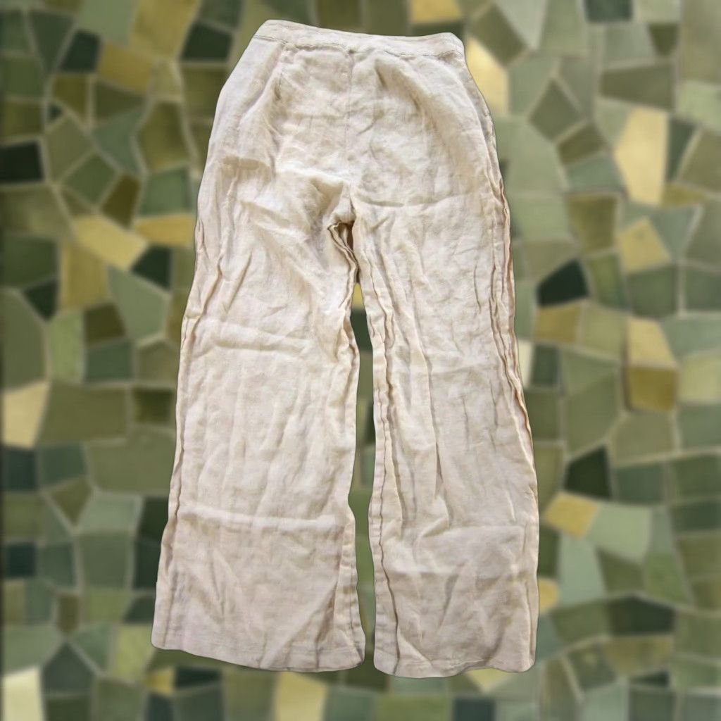 Vintage Revert Apparel 100% Linen Beige Brown Wide Leg High Rise Pocket Pant Women L Size 36" / US 14 / IT 50 - 1 Thumbnail