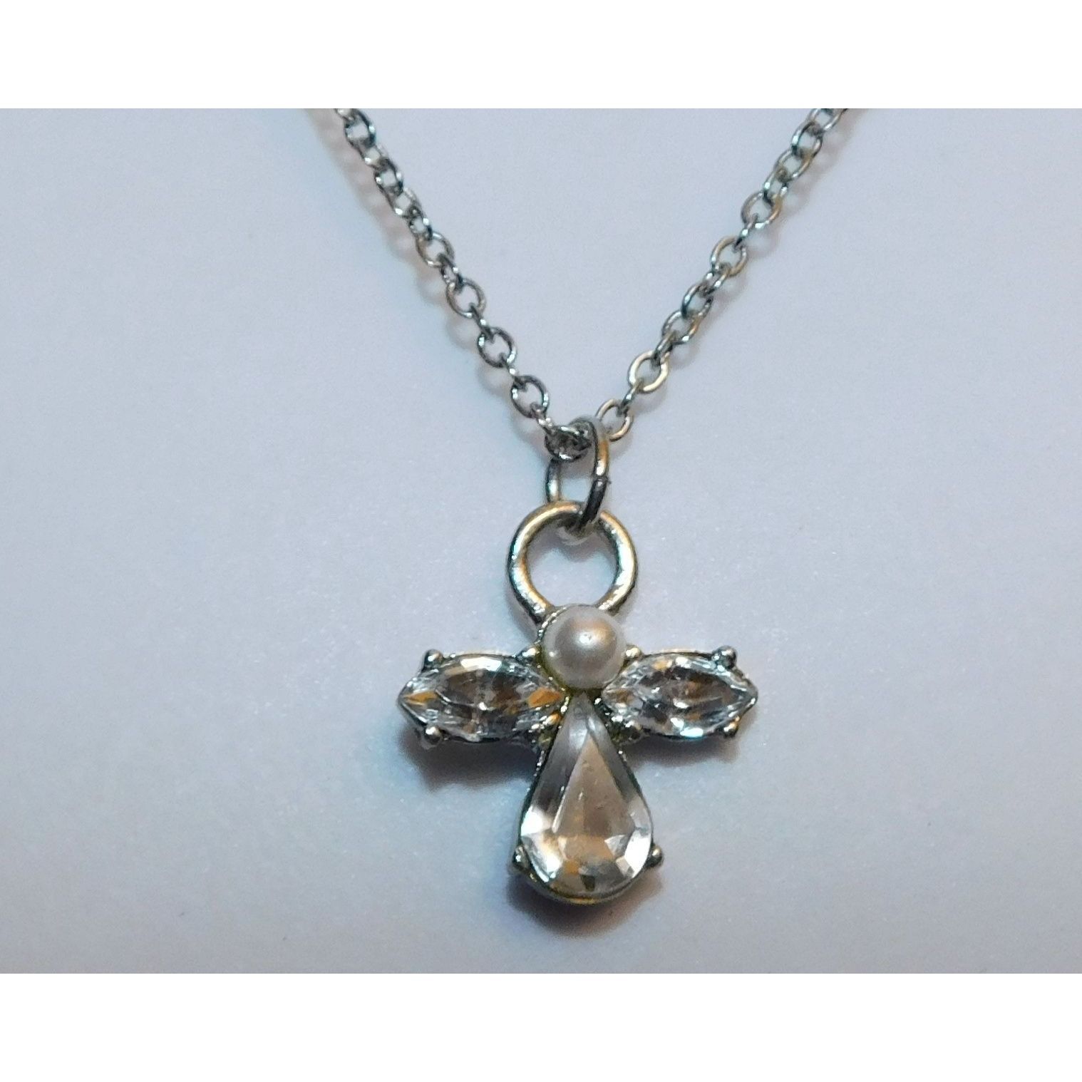 Other Religious Guardian Angel Necklace Clear Gemmed With Silver T Size ONE SIZE - 2 Thumbnail