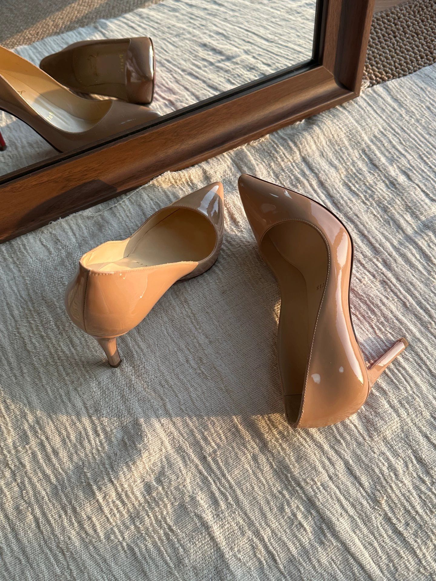 Christian Louboutin CL nude patent leather red sole heels women's Size US 4.5 / IT 34.5 - 5 Thumbnail