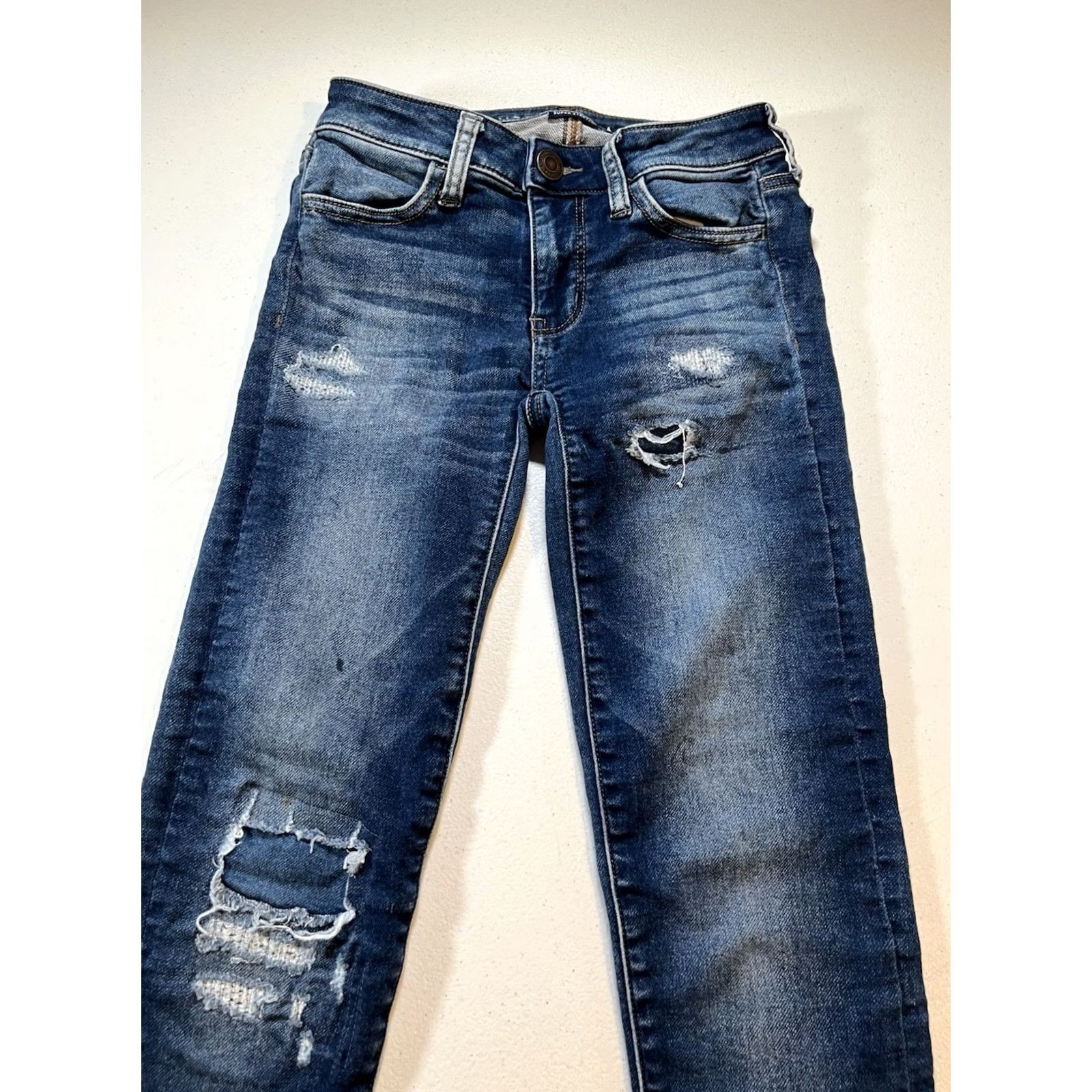 American Eagle Outfitters American Eagle Outfitters Jegging Womens 00 Blue Denim Distressed Button Mid Rise 26.5in Inseam Regular Stretch Comfort Pockets Medium Wash Size 24" / US 00 / IT 34 - 2 Thumbnail