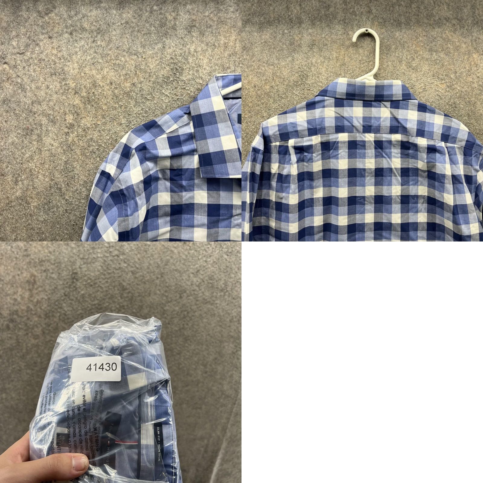 Tommy Hilfiger Tommy Hilfiger Dress Shirt Mens 17.5 32/33 Blue Check Slim Non Iron Long Sleeve Shirt Size 48R - 8 Thumbnail